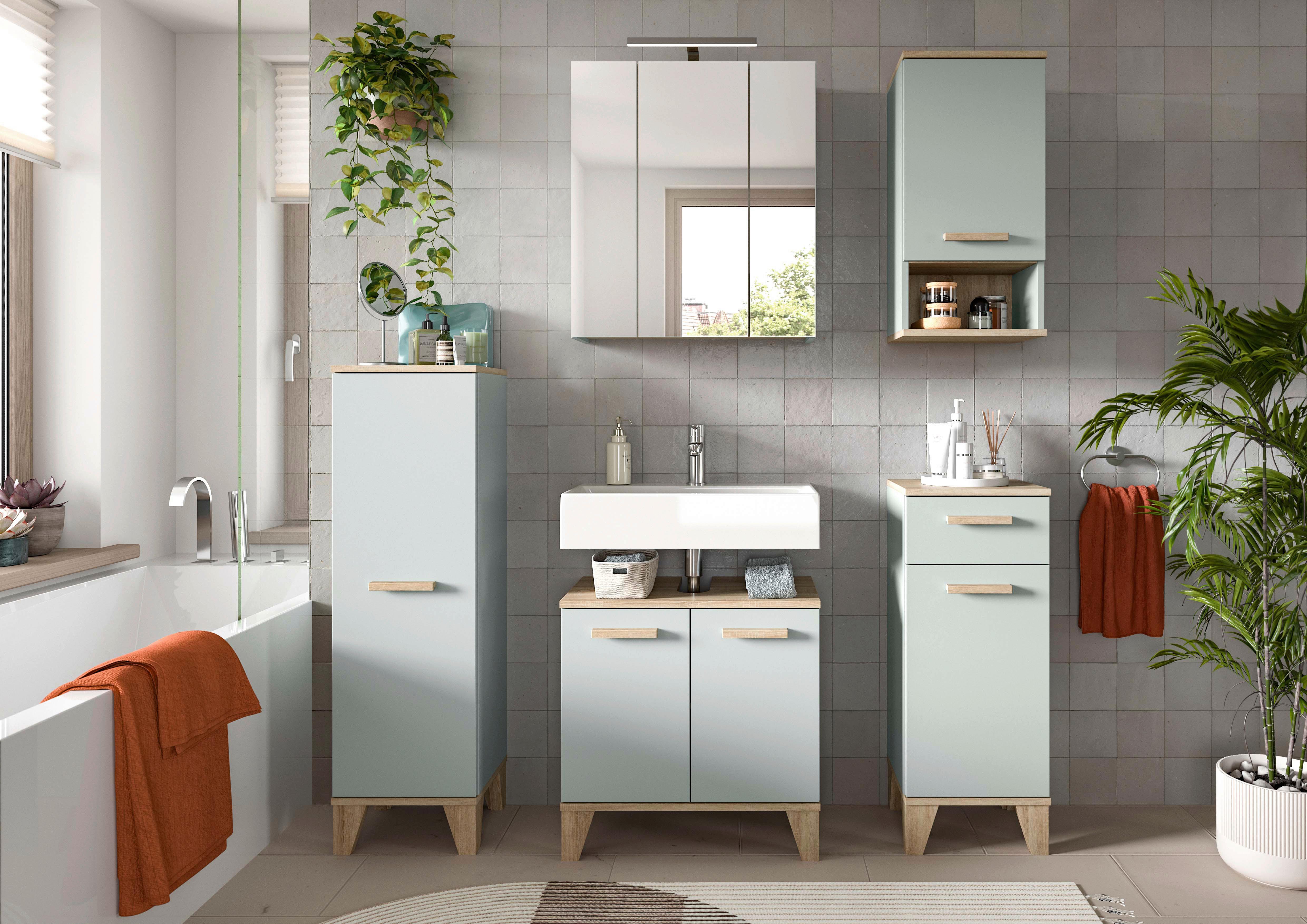 Badezimmer Star 6-tlg. ca. 128 cm Eiche/Graugrün - Eichefarben/Hellgrün, MODERN, Holzwerkstoff/Kunststoff (128cm) - MID.YOU