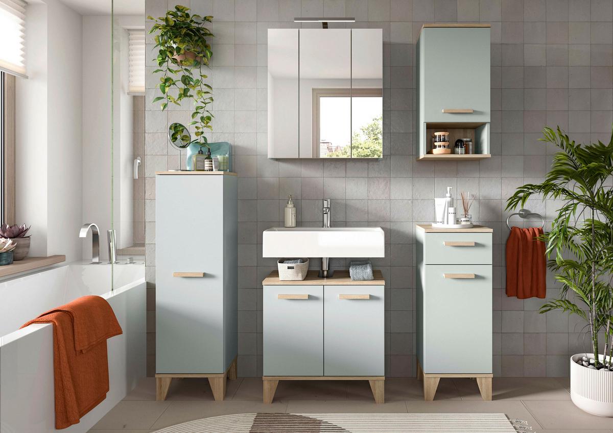 Badezimmer Star 6-tlg. ca. 128 cm Eiche/Graugrün - Eichefarben/Hellgrün, MODERN, Holzwerkstoff/Kunststoff (128cm) - MID.YOU