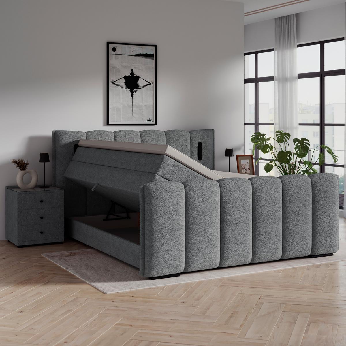 Boxspring Krevet Elysia - tamno siva/crna, Trend, drvni materijal/drvo (160/200cm) - Premium Living