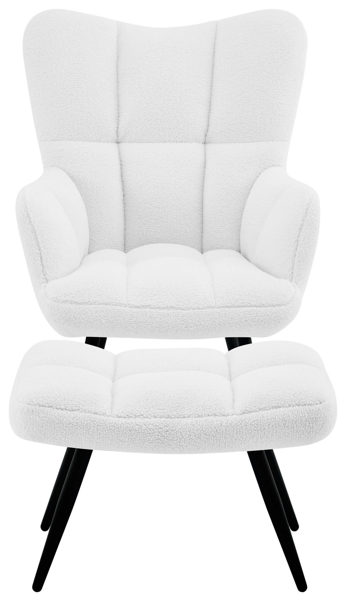 Fotelj Hanoi, Bela, S Taburejem - črna/bela, Moderno, kovina/tekstil (71/98/83cm)