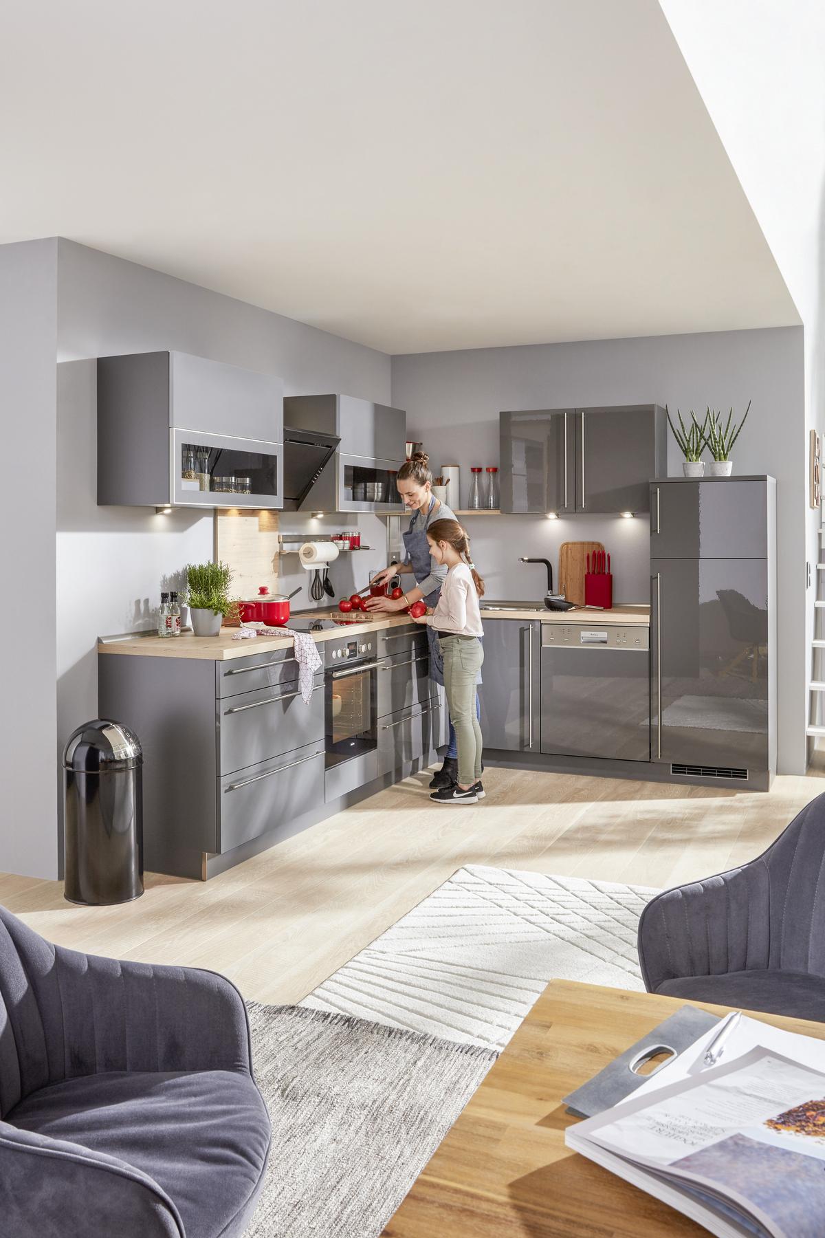 Eckküche Nolte Lux Grau - Grau, KONVENTIONELL (235/305cm) - Nolte Küchen