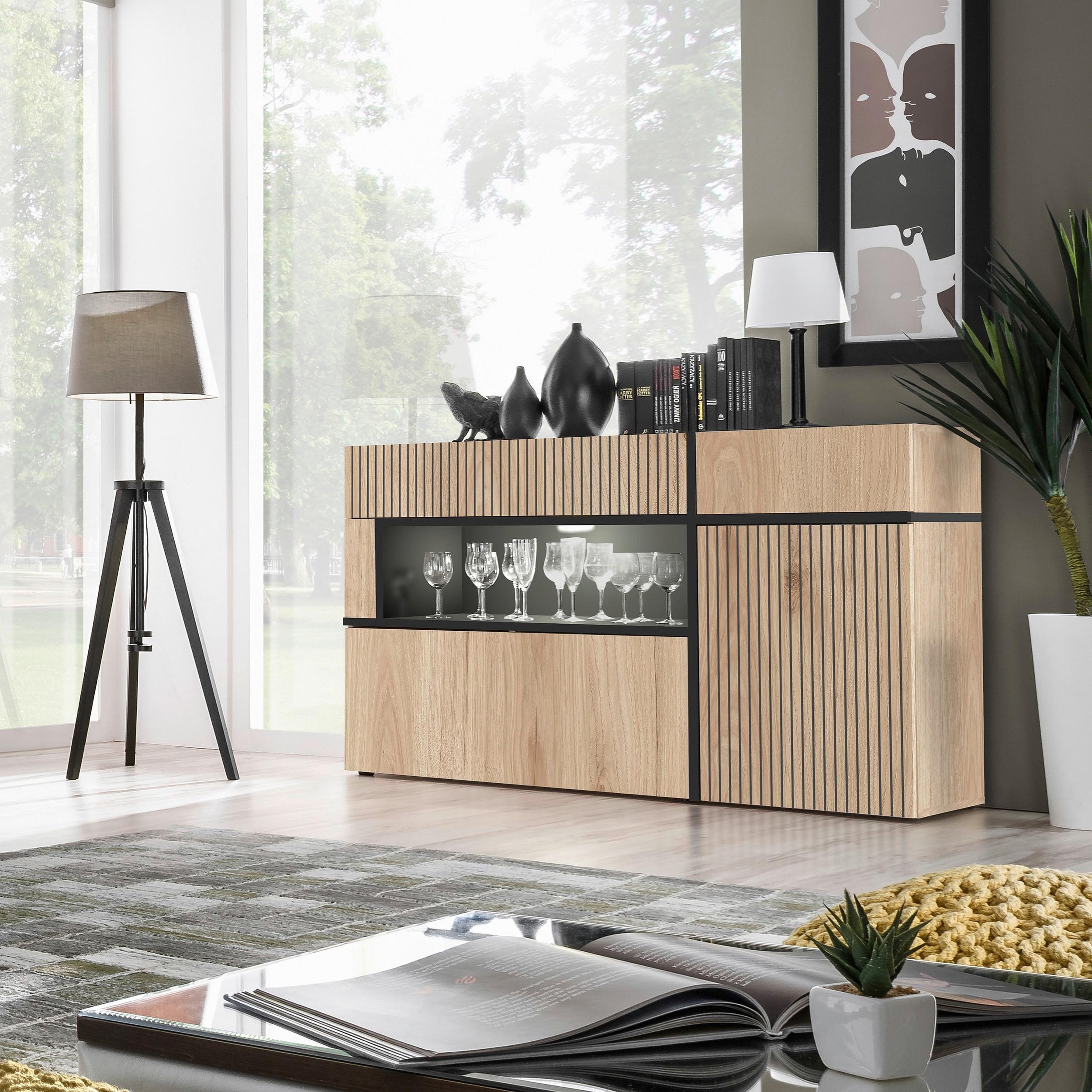 Sideboard Cross Schwarz/Hickory - Schwarz/Hickory, MODERN, Holzwerkstoff/Kunststoff (150/90/45cm) - Premium Living