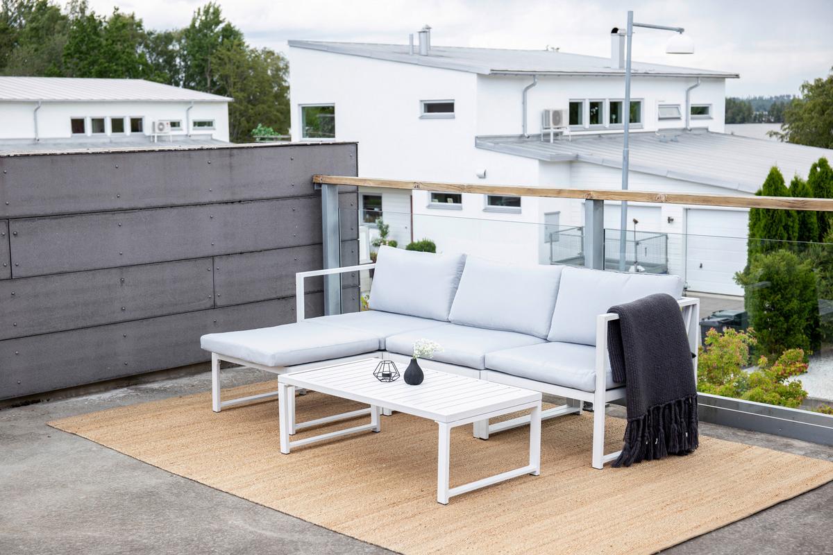 LOUNGEGARNITUR SALVADOR - Weiß/Grau, KONVENTIONELL, Textil/Metall - Gardenson