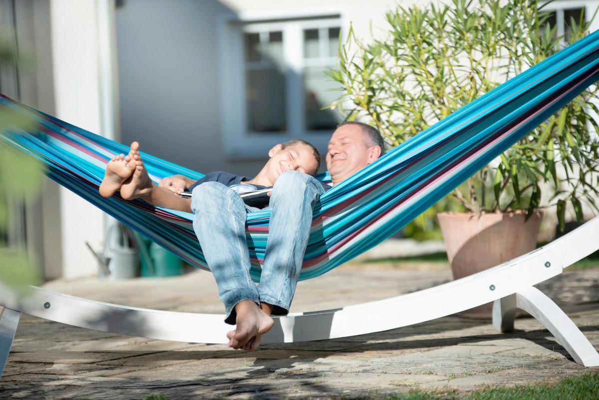 Hängematte Kingsize Hammock Outdoor Blau/Rot - Blau/Kirschrot, KONVENTIONELL, Textil (180/400cm) - La Siesta