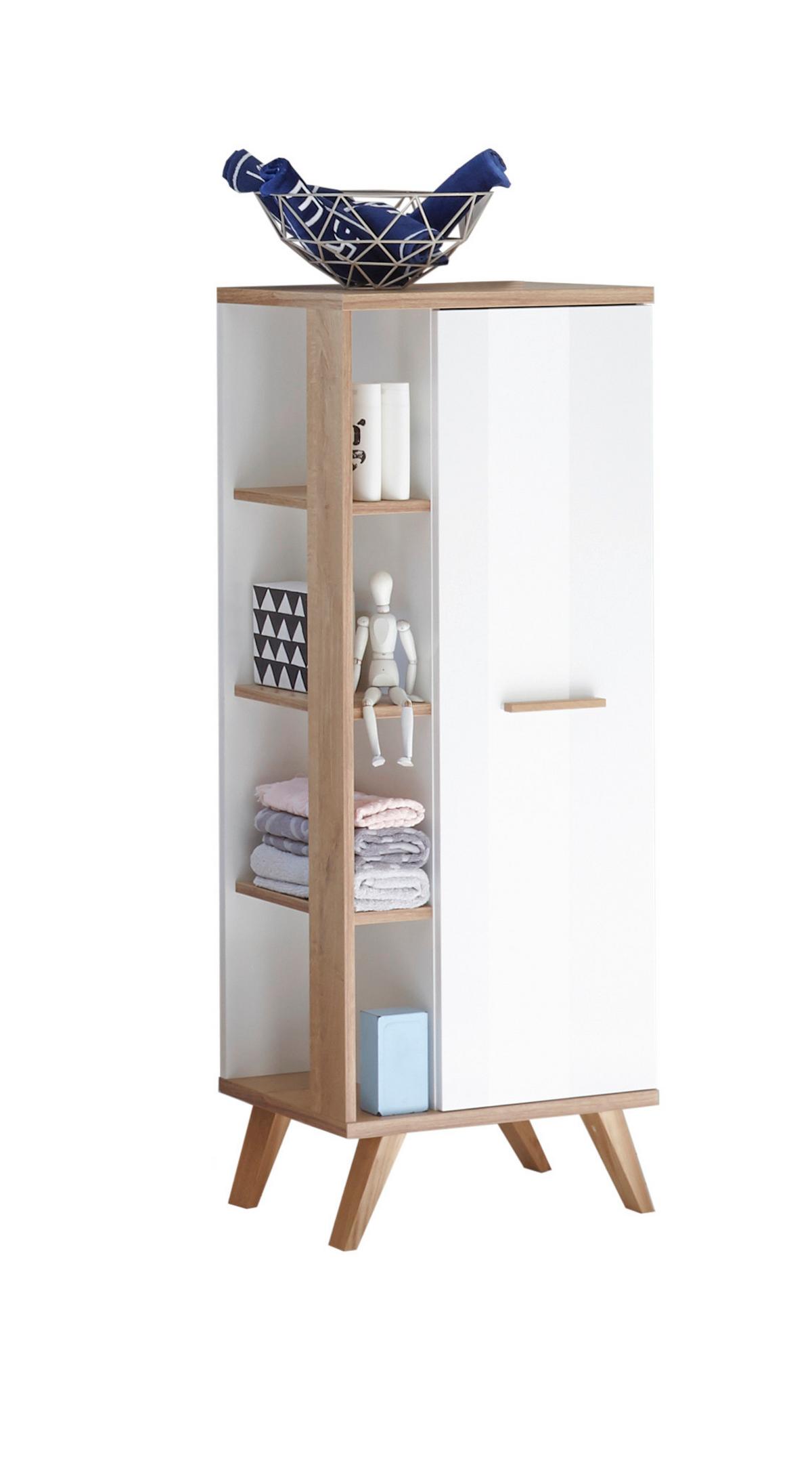 SZAFKA ŚREDNIA NOVENTA  -TOP- - kolor dębowy/biały, Design, materiał drewnopochodny/szkło (50,5/128/33cm) - Xora