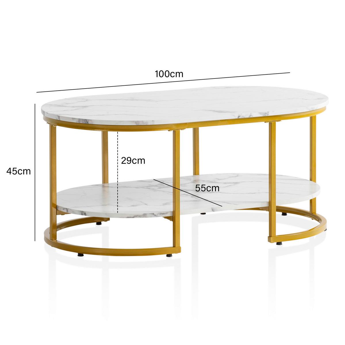 COUCHTISCH WL6.895 - Weiss Hochglanz/Goldfarben, Lifestyle, Holzwerkstoff/Metall (100/60/45cm) - Livetastic