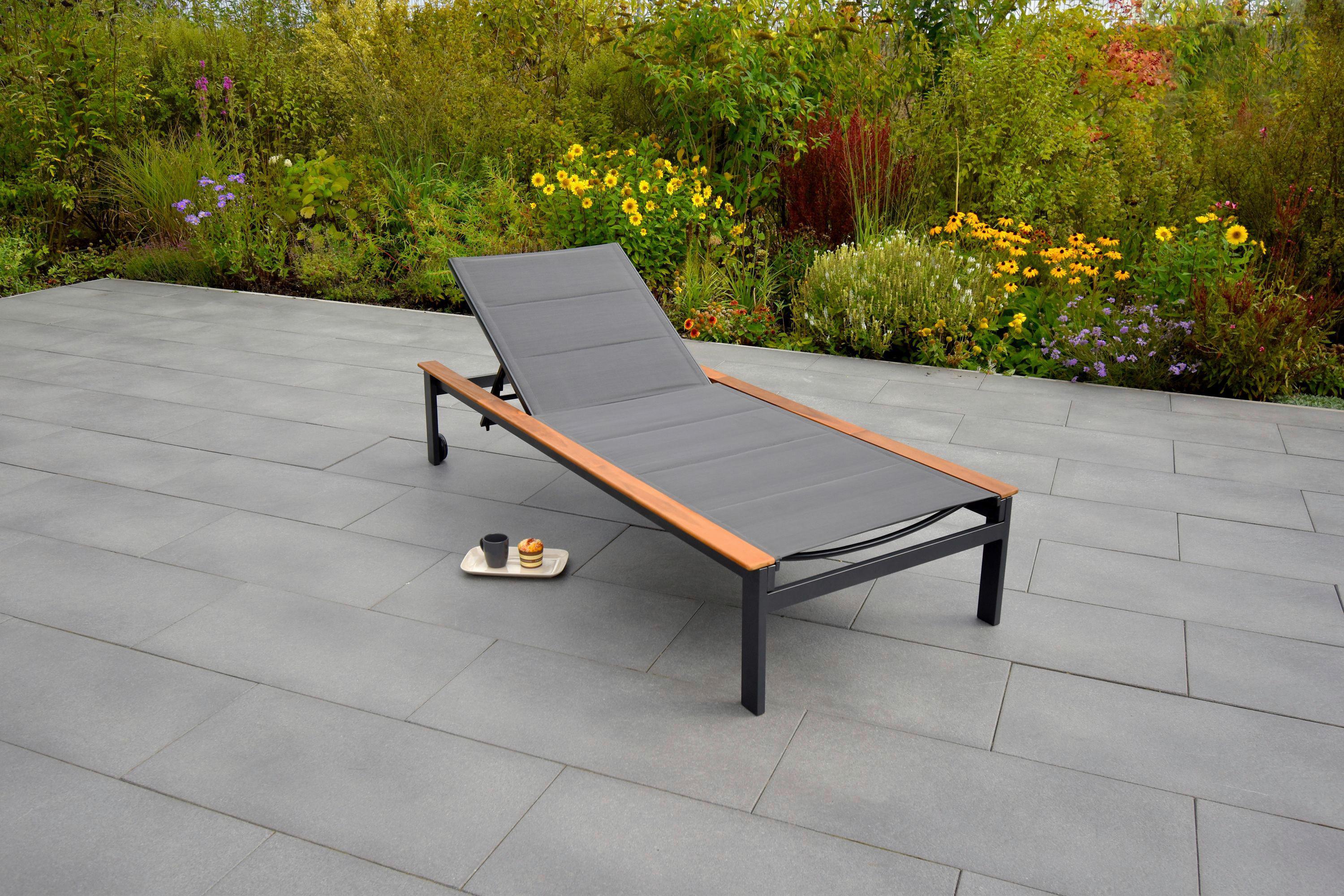 GARTENLIEGE PAXOS - Graphitfarben/Naturfarben, MODERN, Holz/Kunststoff (198/103/84cm) - Gardenson