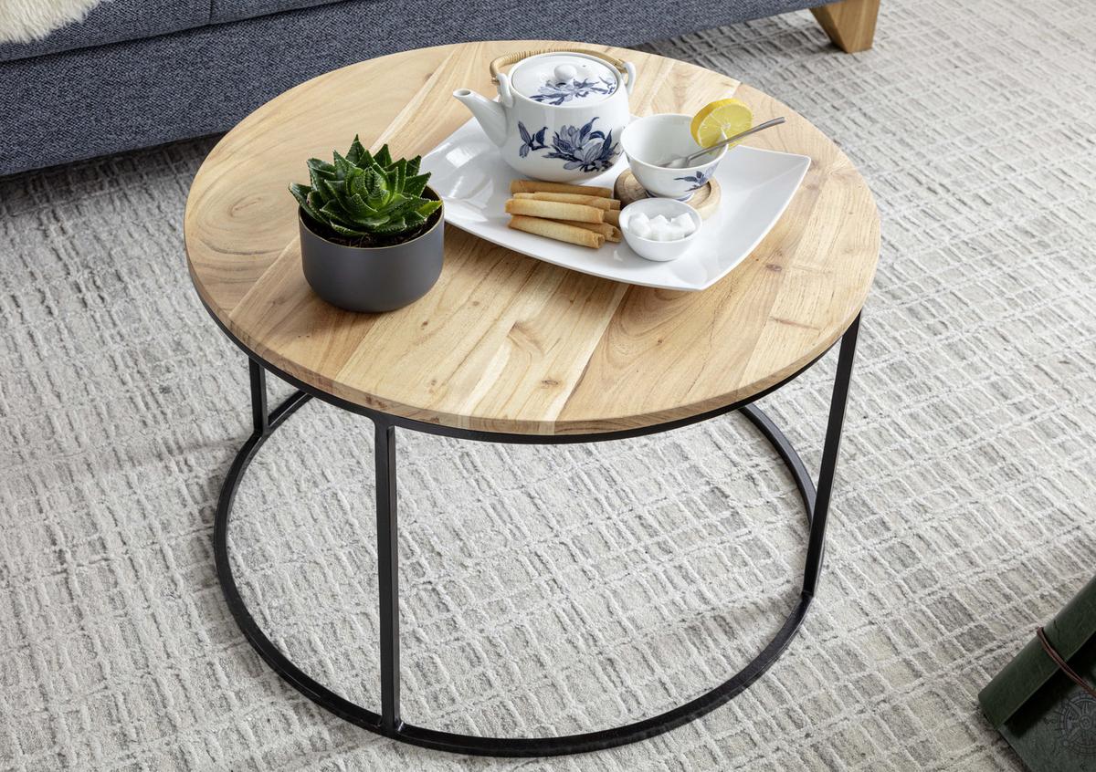 Klubska Miza Couchtisch - črna/barve akacije, Moderno, kovina/les (60/60/43cm) - MID.YOU