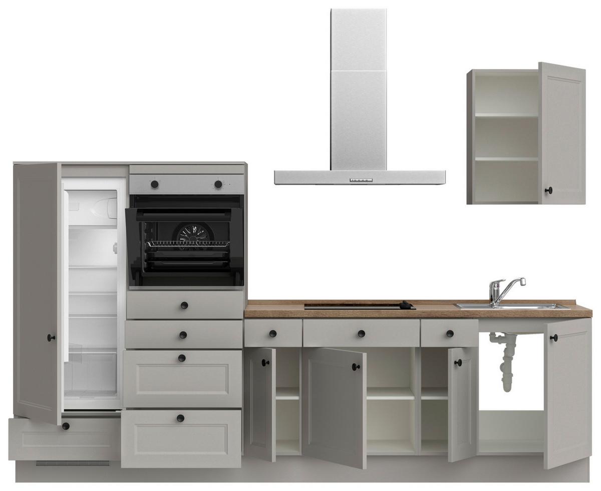 Küchenblock Cascada Low m. Geräten Grau - Eiche dunkel/Schwarz, MODERN, Holzwerkstoff/Metall (300cm) - Nobilia