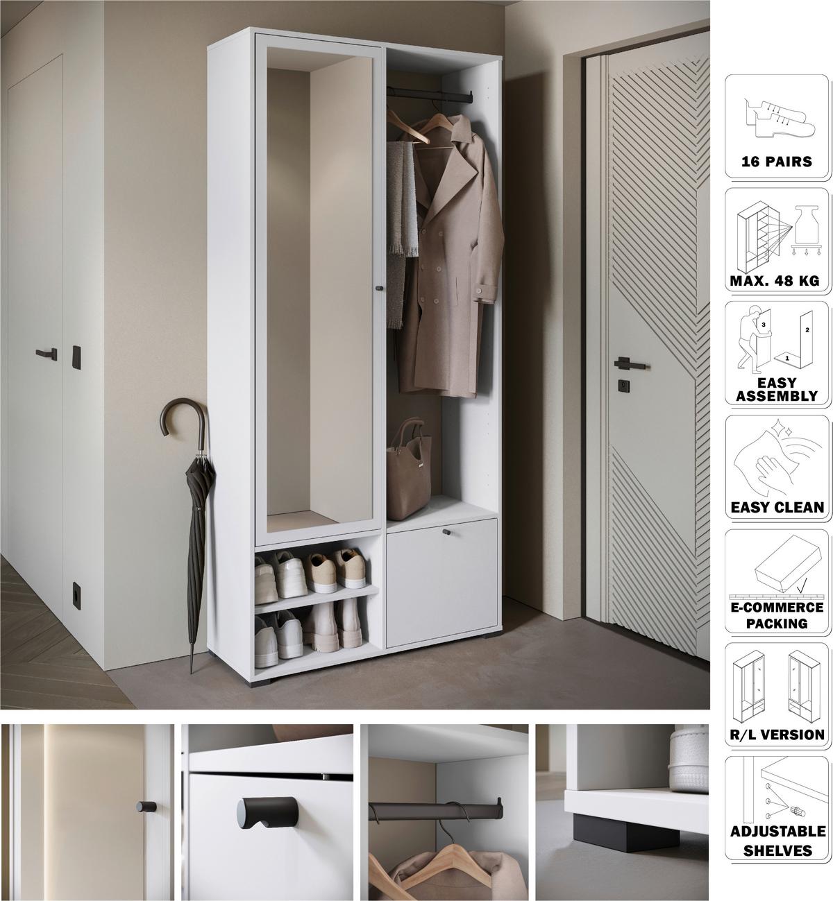 Garderobe Dino ca. 90x190 cm Weiß - Weiß, Trend, Holzwerkstoff (90/190/33cm) - MID.YOU