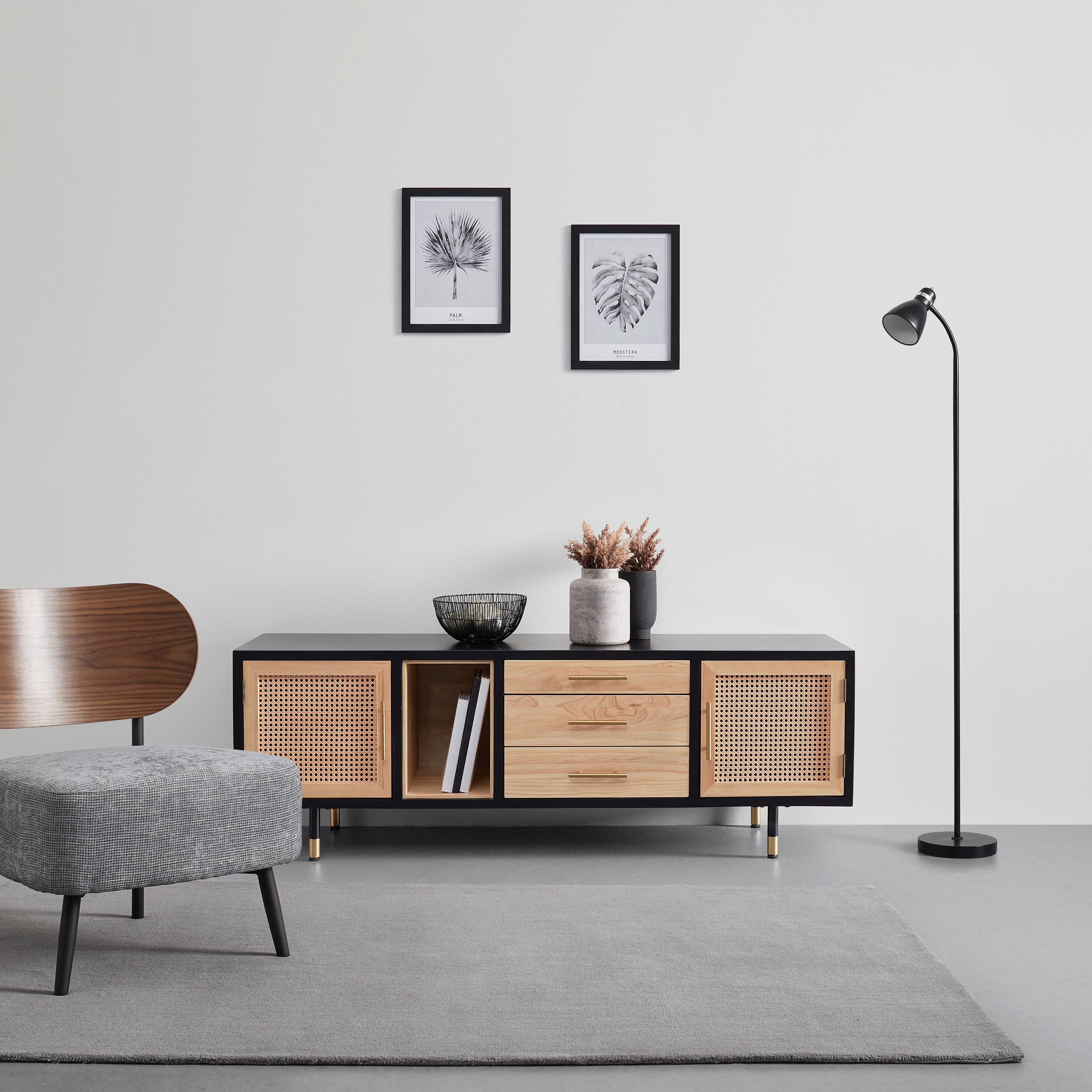 Sideboard Holz, massiv "Massimo" - Goldfarben/Schwarz, Modern, Holz/Metall (160/44/55cm) - Bessagi Home