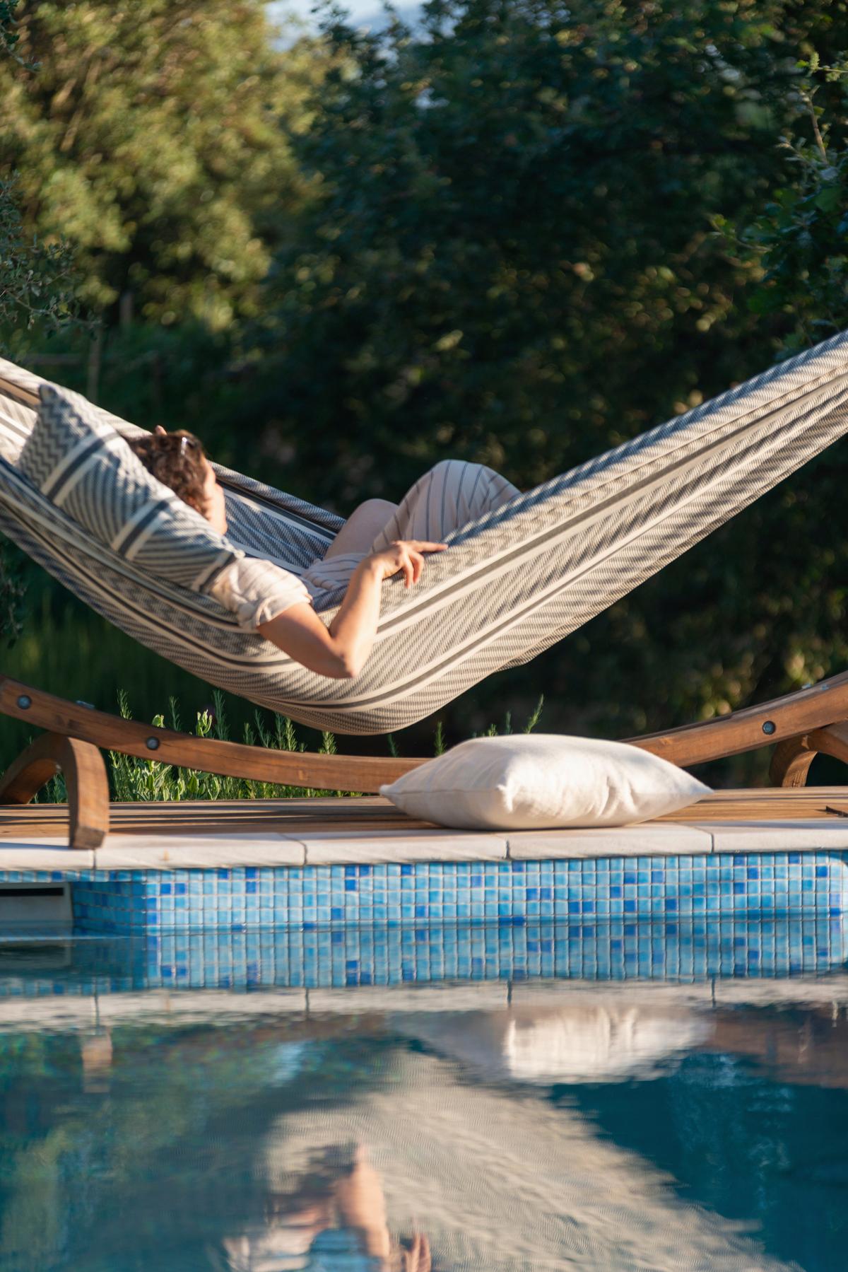 Hängematte Classic Double Hammock Grau/Weiß - Dunkelgrau/Hellgrau, KONVENTIONELL, Textil (160/350cm) - La Siesta