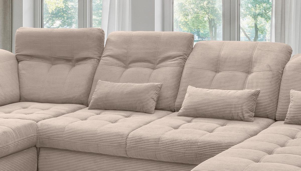 Wohnlandsschaft Rigatti Beige Cord mit Bettkasten - Beige/Schwarz, MODERN, Textil/Metall (252/387/184cm) - Livetastic