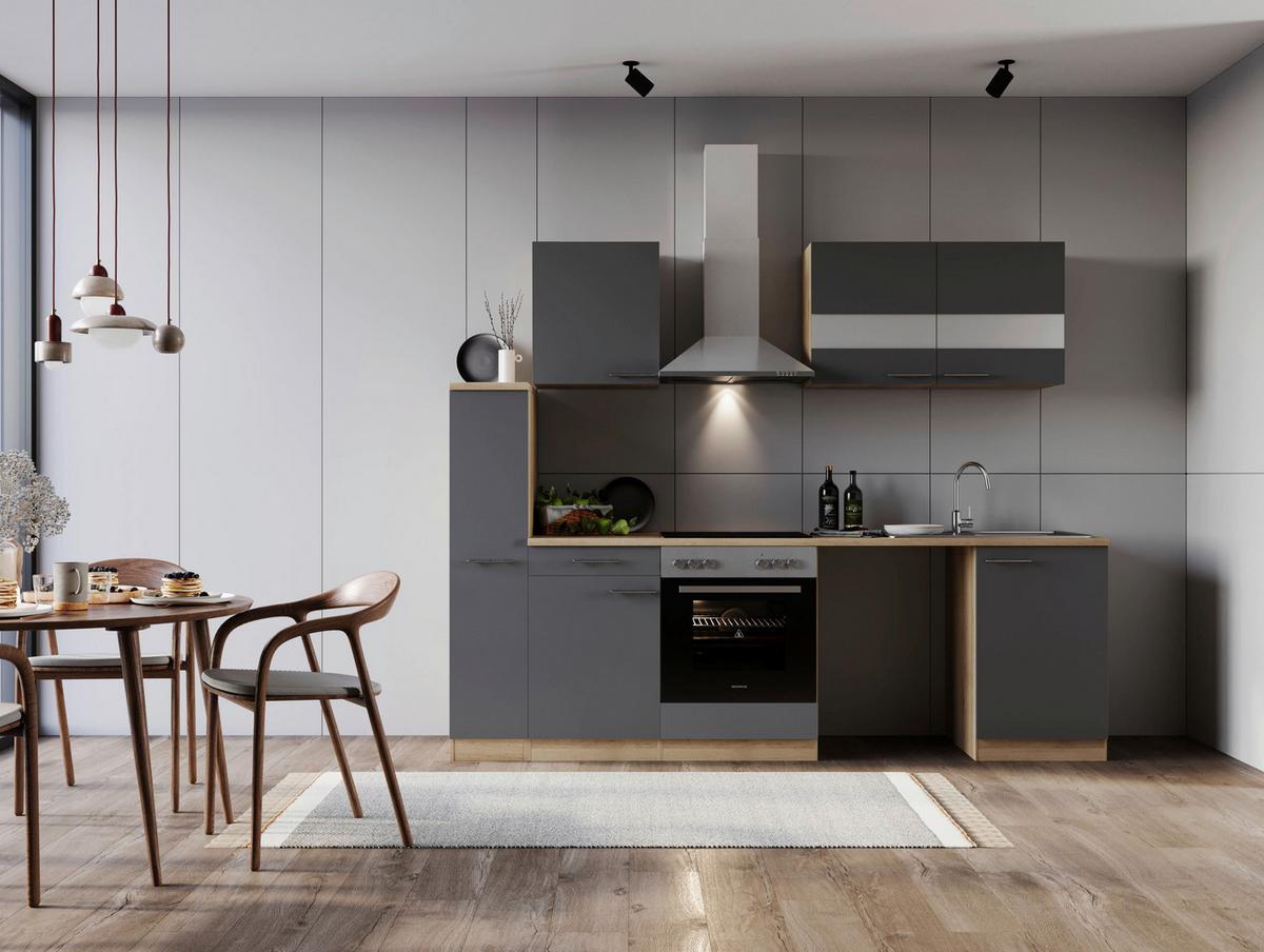 Kuhinjski Blok Z Aparati Merle, 250cm - barve nerjavečega jekla/siva, Basics, kovina/steklo (250cm) - Respekta