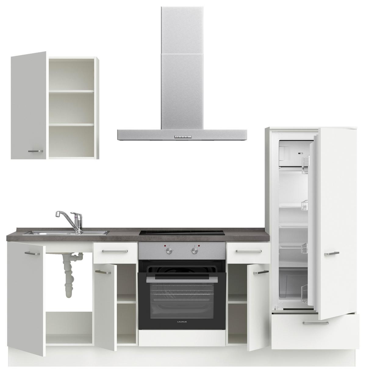 Küchenblock Touch Line m. Geräten Weiß - Schieferfarben/Edelstahlfarben, MODERN, Holzwerkstoff/Metall (240cm) - Nobilia