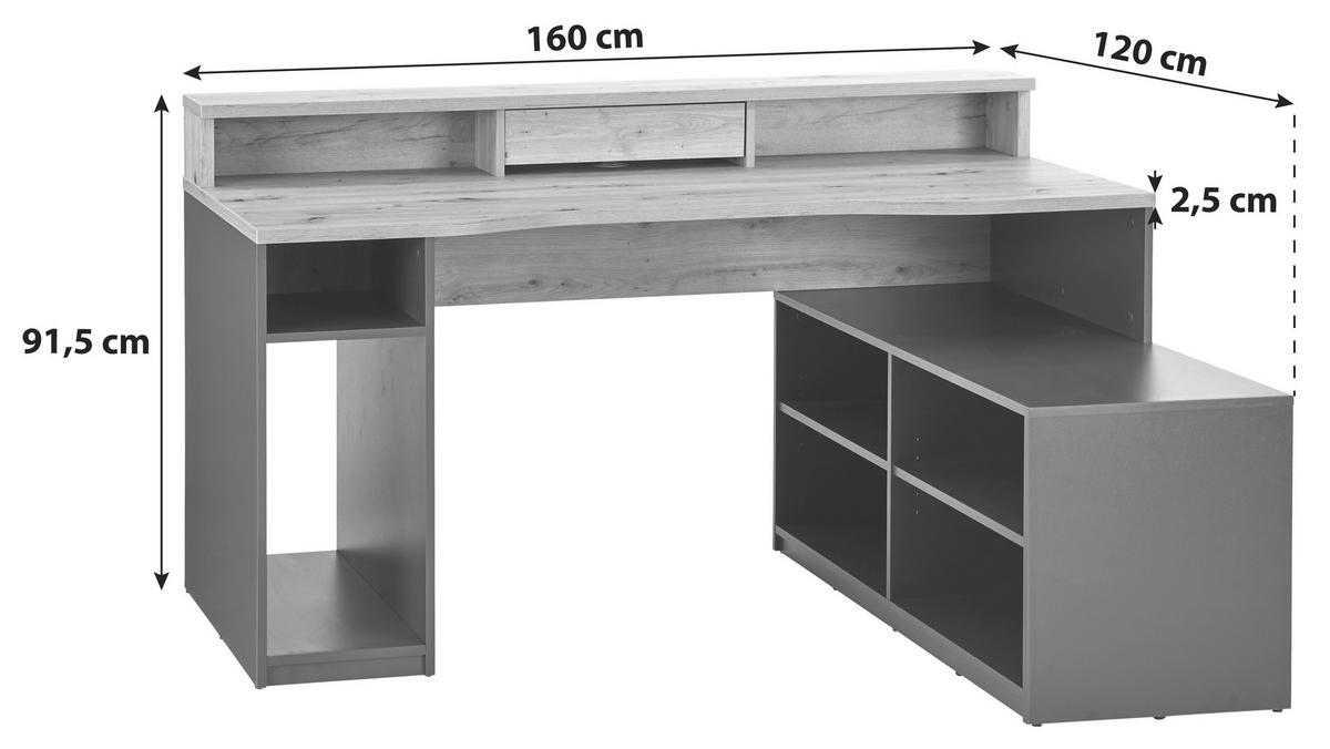 Masa de scris TEAMPLAYER - culoare lemn stejar/antracit, Modern, material pe bază de lemn (160/91,5/120cm) - Modern Living