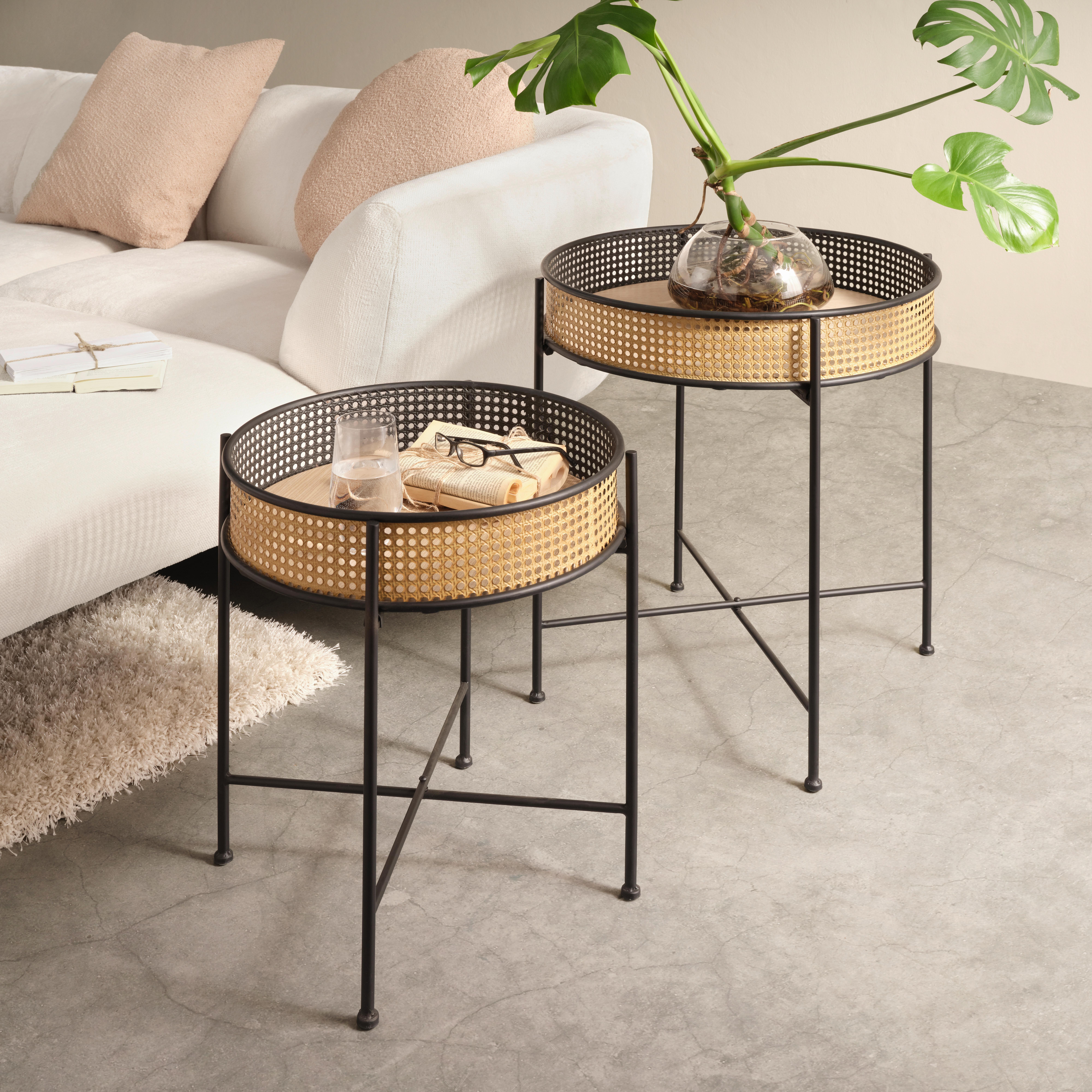 Beistelltischset in Schwarz, 2-teilig - Schwarz/Naturfarben, LIFESTYLE, Holz/Holzwerkstoff - Modern Living