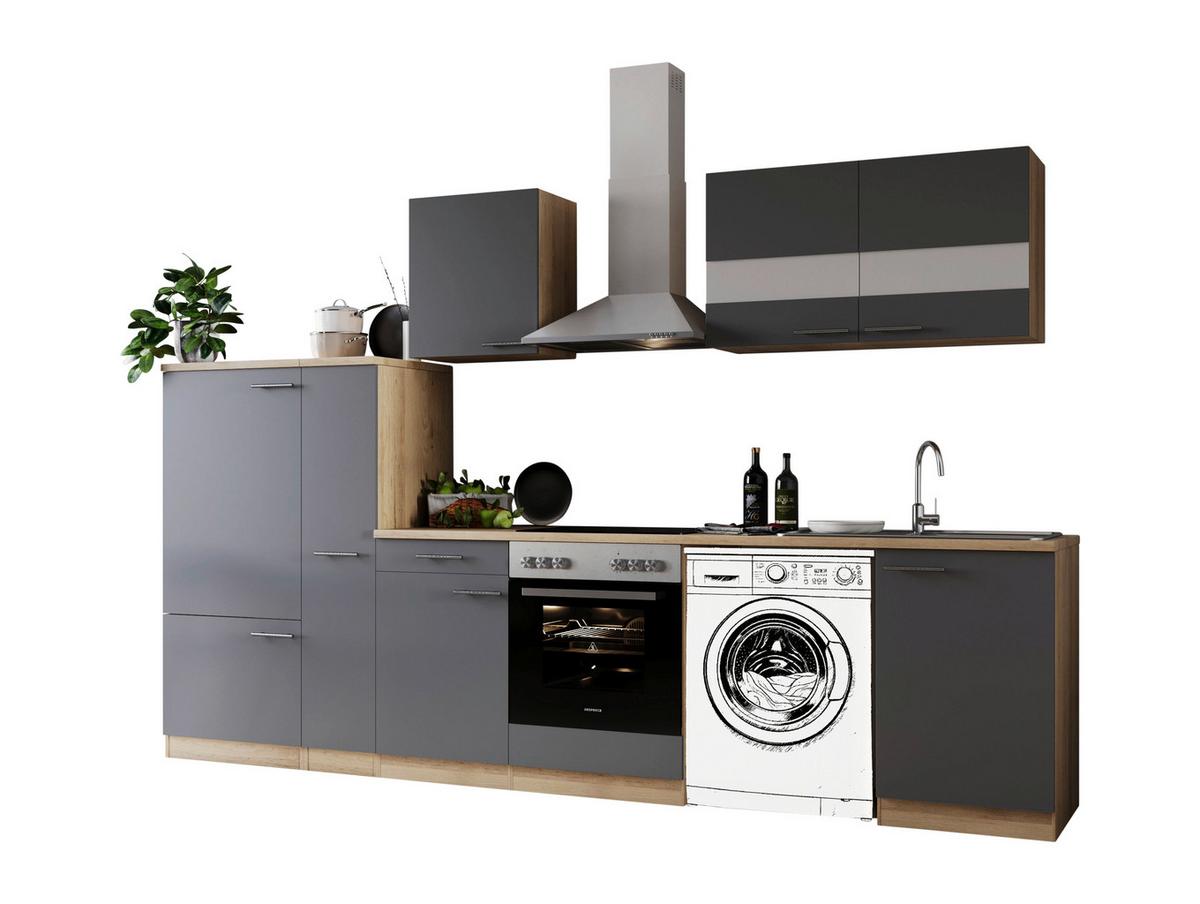 Kuhinjski Blok Z Aparati Merle, 310cm - barve nerjavečega jekla/siva, Basics, kovina/steklo (310cm) - Respekta