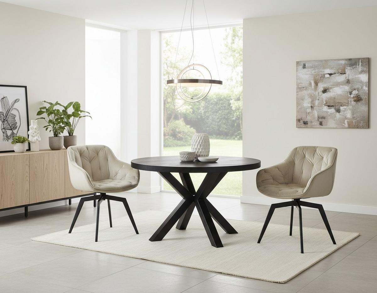 STÓŁ DO JADALNI ARUGAM - czarny, Modern, metal/drewno (130/130/76cm) - MID.YOU