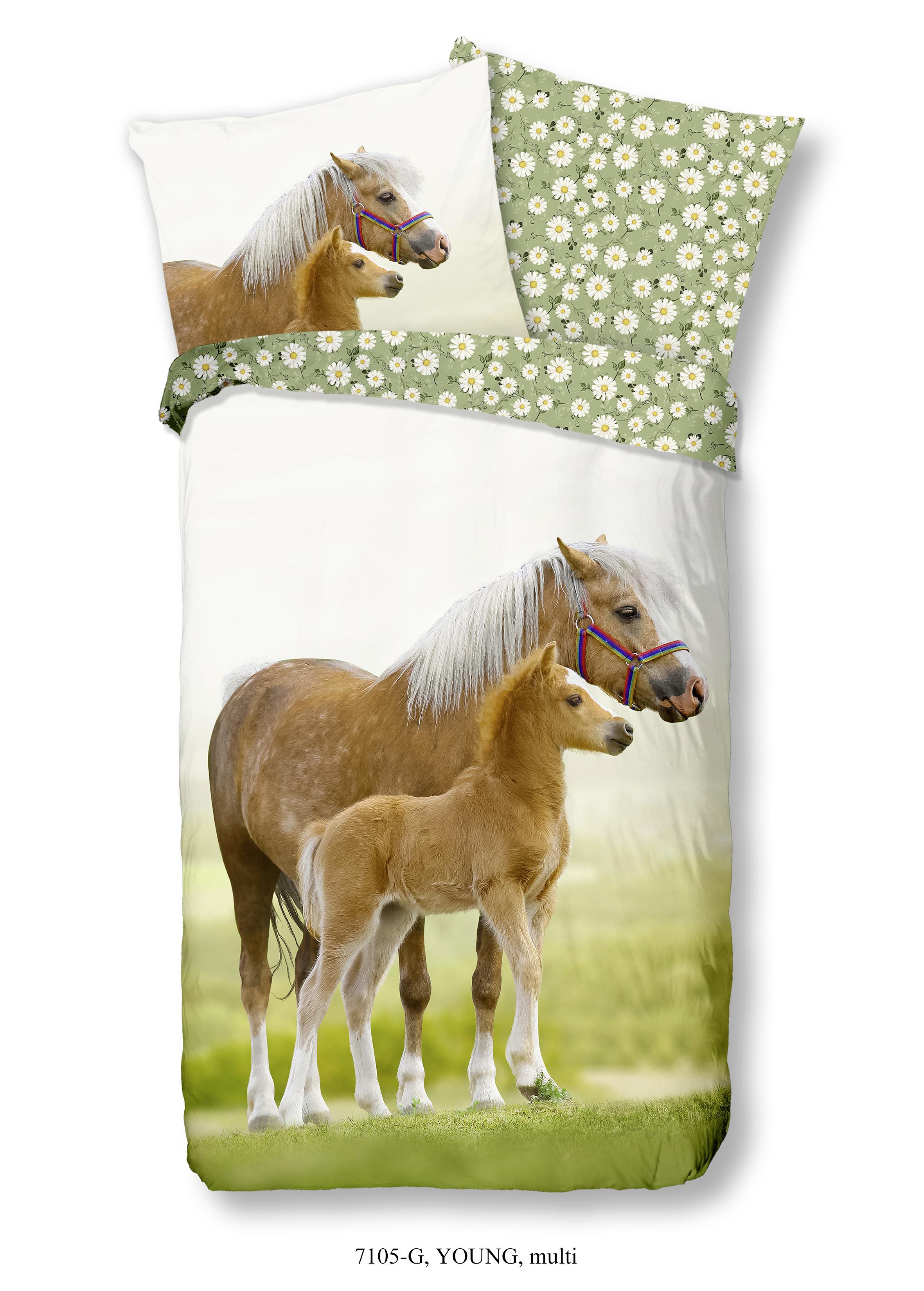 Wende-Kinderbettwäsche Young Horse ca. 135x200cm - Weiß/Grün, Textil (135/200cm) - MID.YOU