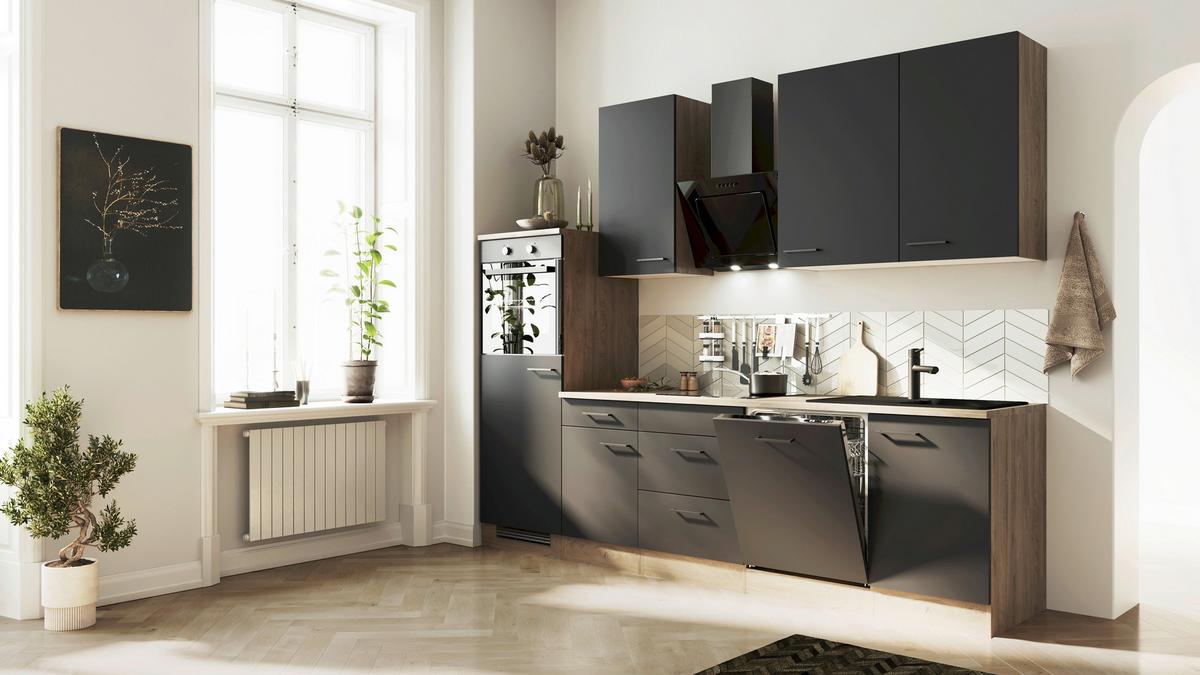 Kuhinjski Blok Z Aparati Capri, Črna, Barva Hrasta - črna/barve hrasta, Basics, kovina/leseni material (280cm) - FlexWell