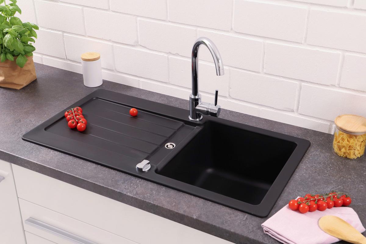 Pomivalno Korito Atlanta, 86x43cm - črna, Basics, kamen (86/20,5/43,5cm) - Respekta