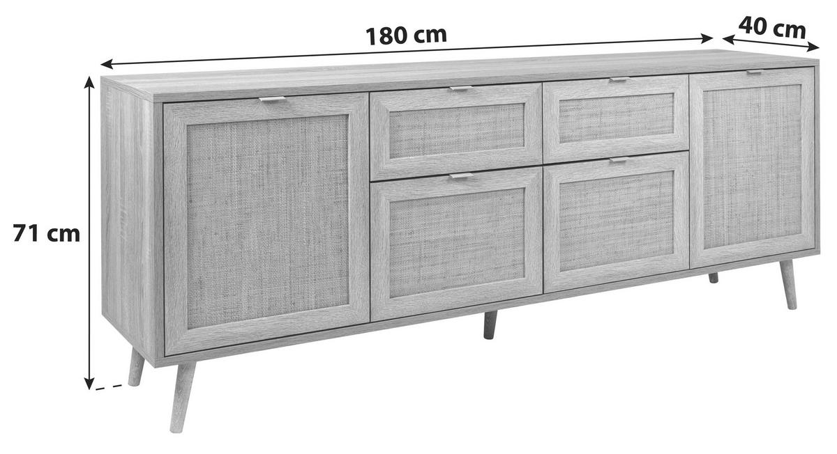KOMODA SZEROKA BALI - kolor dębu sonoma, Natur, materiał drewnopochodny/tworzywo sztuczne (180/71/40cm) - MID.YOU
