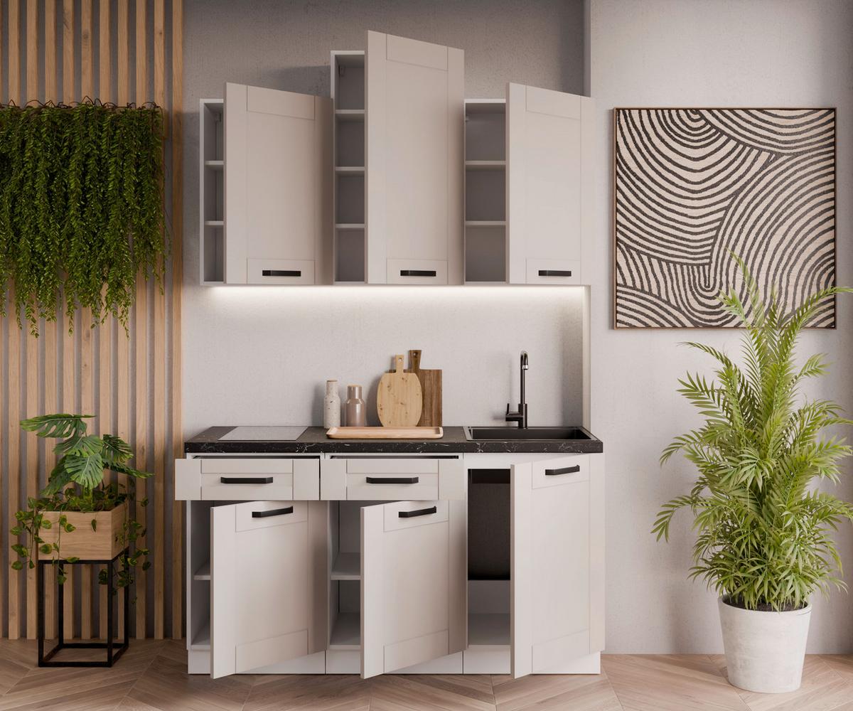 Blok Kuhinja Luna - bela/bež, Moderno, metal/pločasti materijal (150/218-236/60cm) - Modern Living