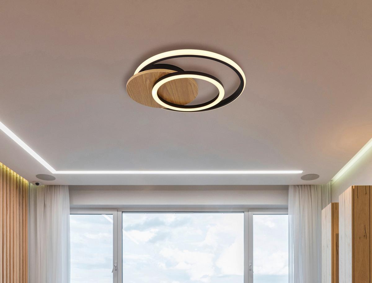 Led Stropna Svjetiljka Julio - tamno smeđa/crna, Natur, drvni materijal/plastika (38/36/6,5cm) - Globo