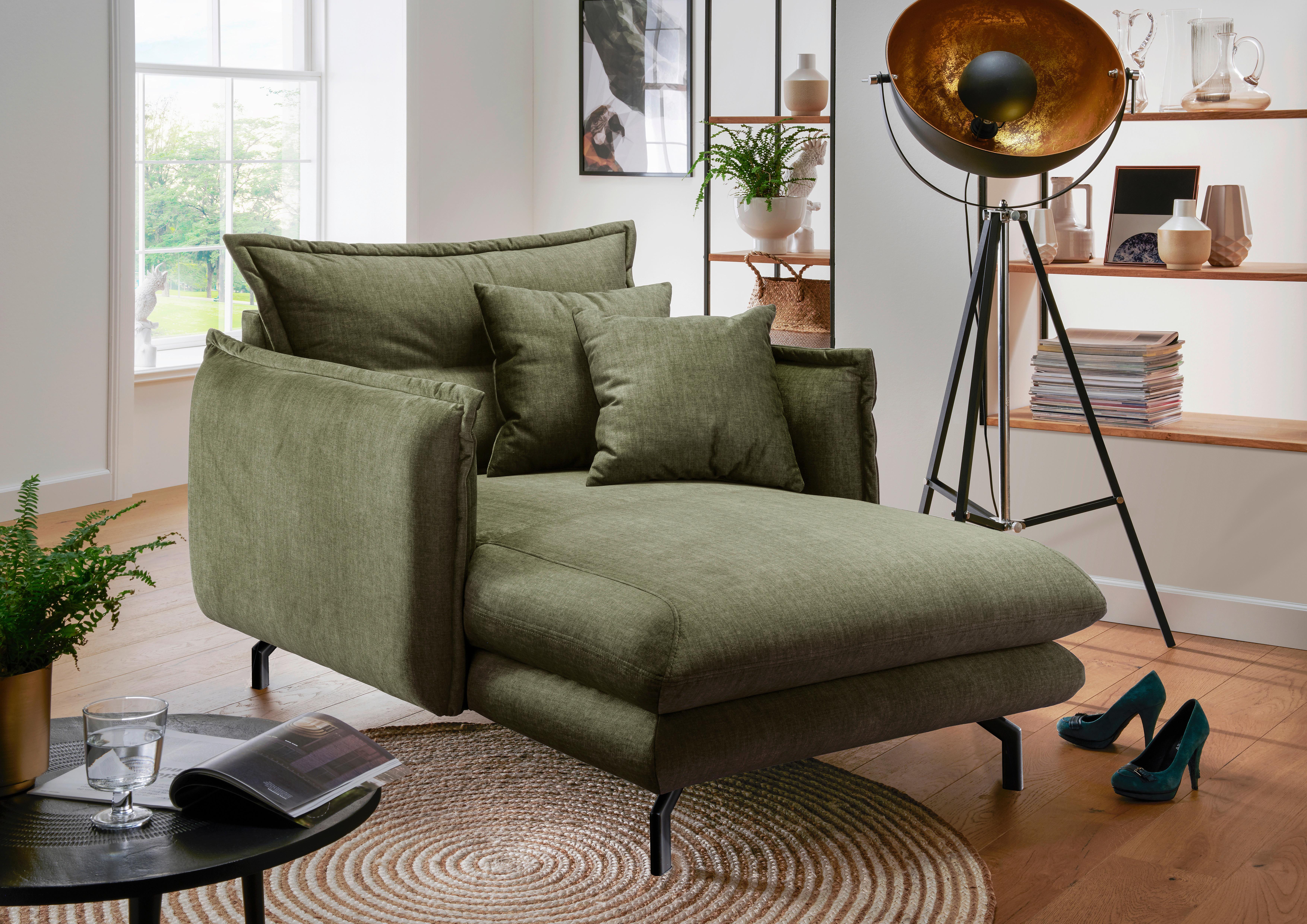 Relaxsessel Lava Grün Velours - Schwarz/Grün, MODERN, Textil/Metall (111/101/167cm) - Livetastic