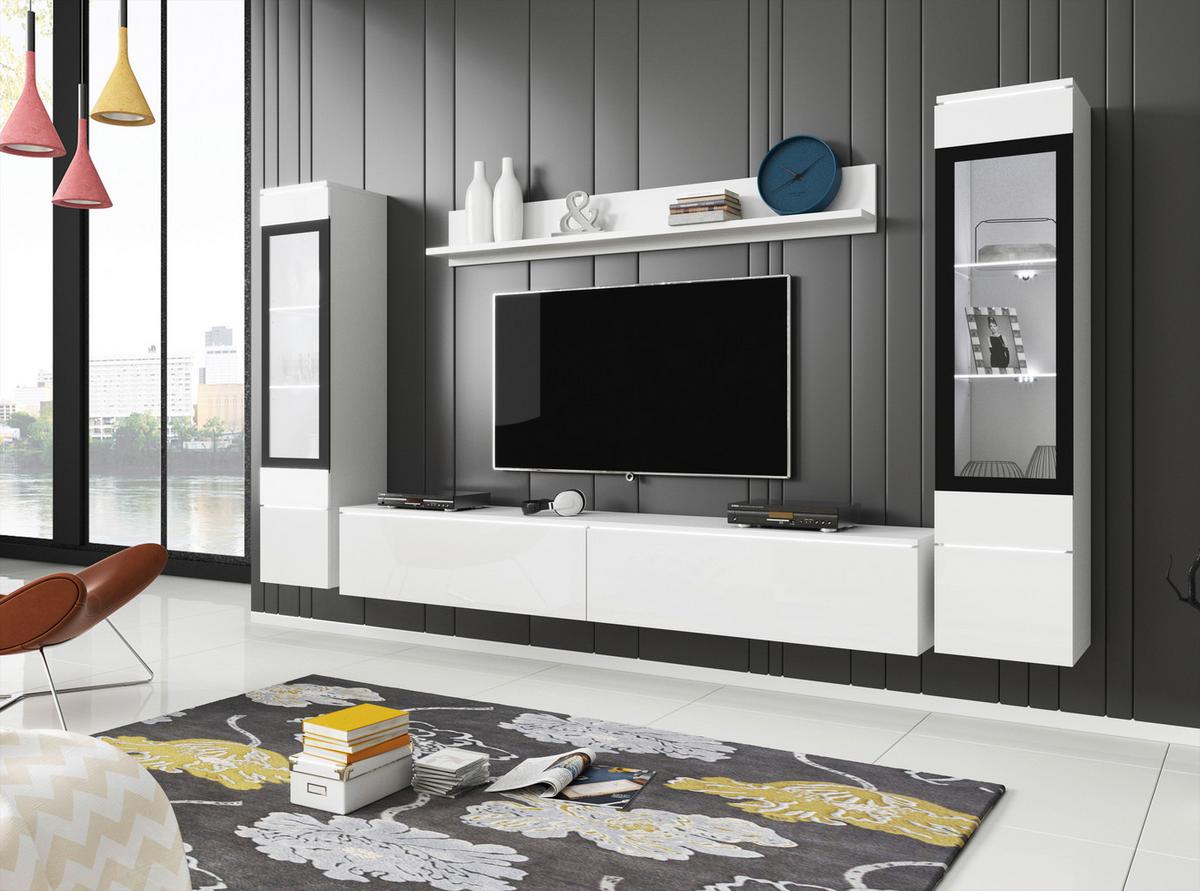 Dnevni Regal Vera, Bela, Visoki Sijaj, 4-Delno, Led - siva/bela, Trendi, umetna masa/steklo (240/130/33cm) - P & B