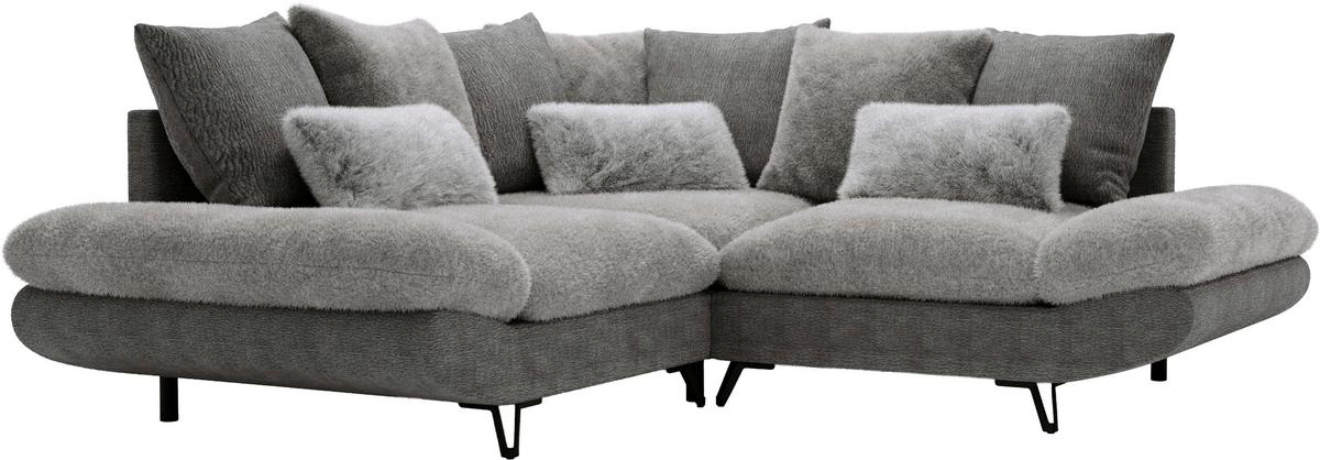 Wohnlandschaft Bormio - Schwarz/Grau, Modern, Textil/Metall (276/276cm) - Premium Living