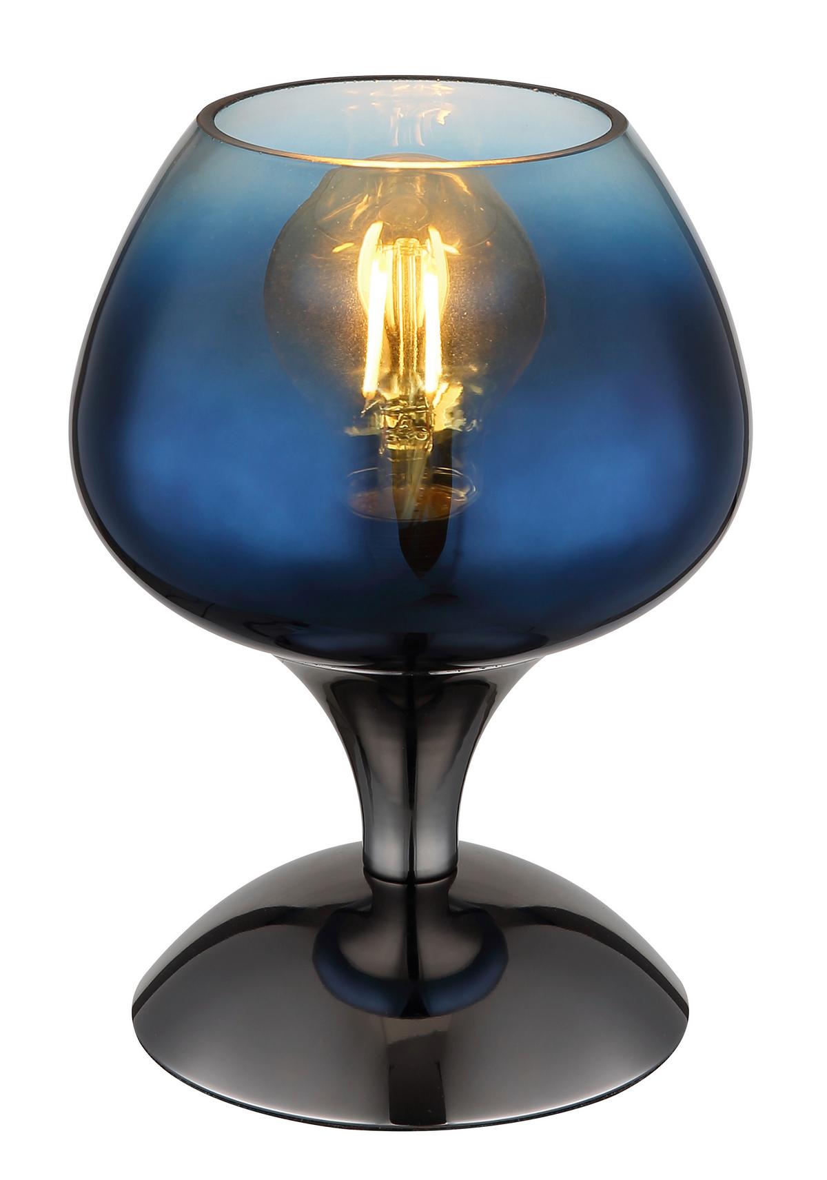 Stolna Svjetiljka Plavo , Crna Boja - crni krom/prozirno, Trend, staklo/metal (15/20,5cm) - Globo
