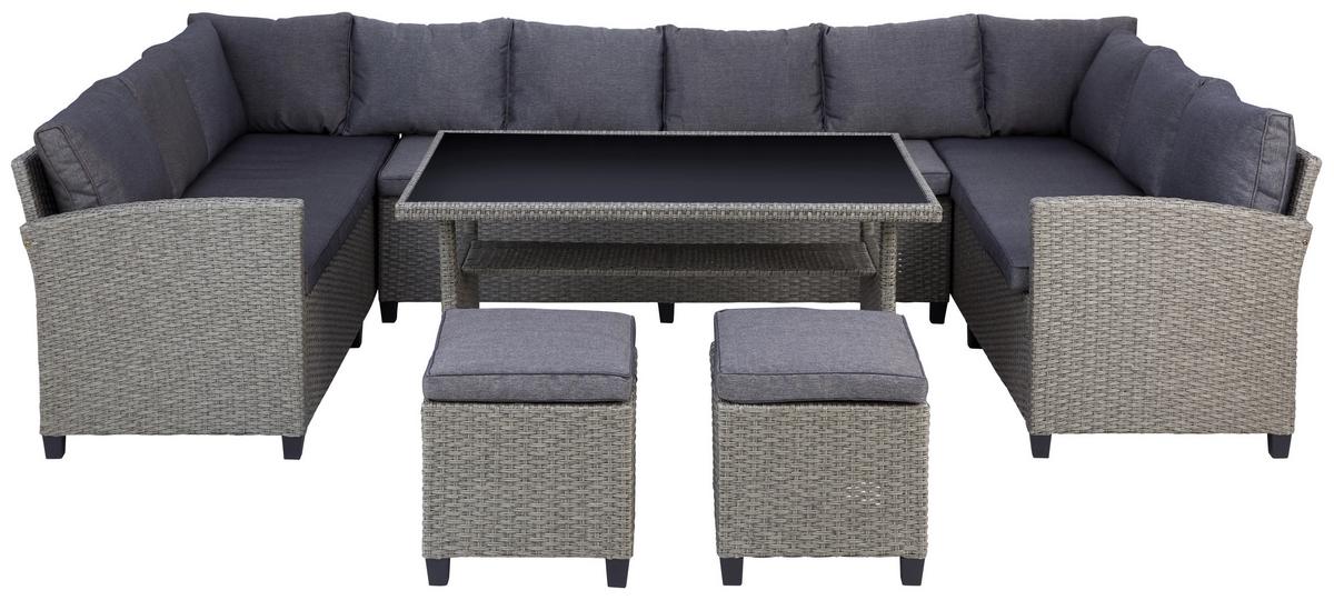 Lounge Garnitura Athena, Siva, Videz Ratana, 6-Delno - siva/črna, Moderno, kovina/umetna masa