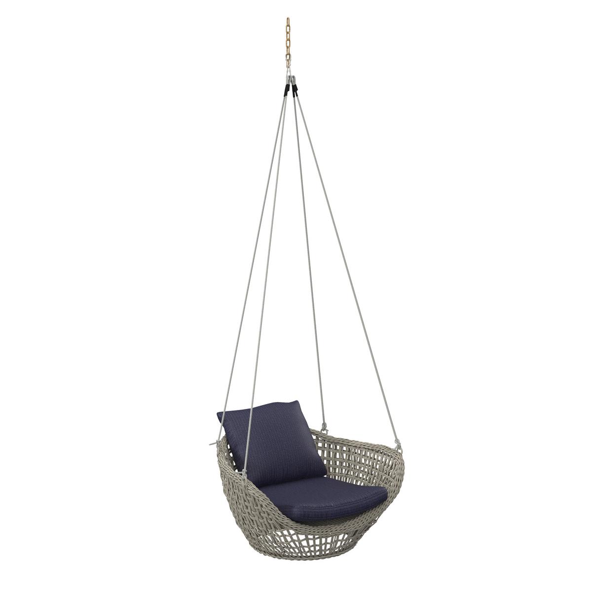 FOTEL WISZĄCY ELODIE - niebieski/kremowy, Modern, tworzywo sztuczne/metal (83/73/48cm) - Bessagi Garden
