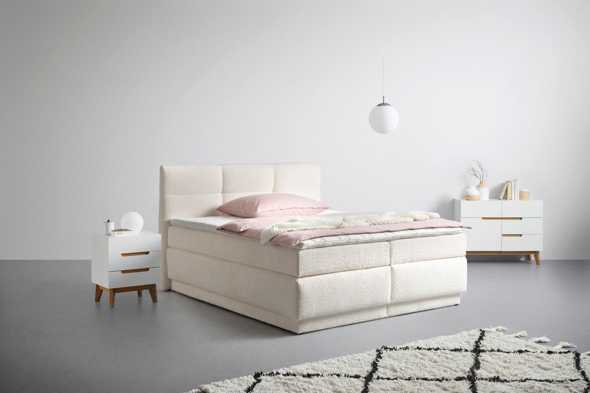 Boxspringbett in Weiss ca. 180x200cm - Weiss/Schwarz, Konventionell, Holzwerkstoff/Kunststoff (180/200cm) - Premium Living