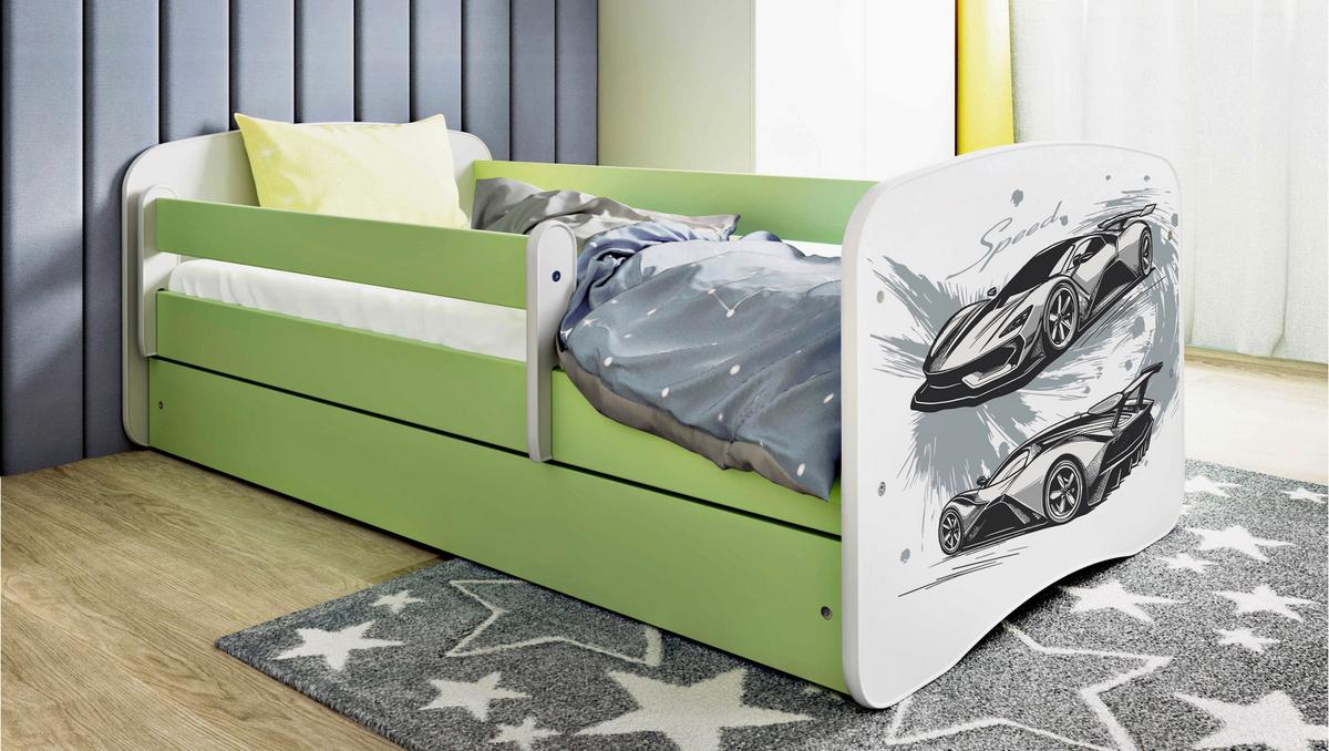 Otroška Postelja Babydreams, Bela, Zelena, 80x160cm - zelena/bela, Moderno, tekstil/leseni material (80/160cm) - MID.YOU