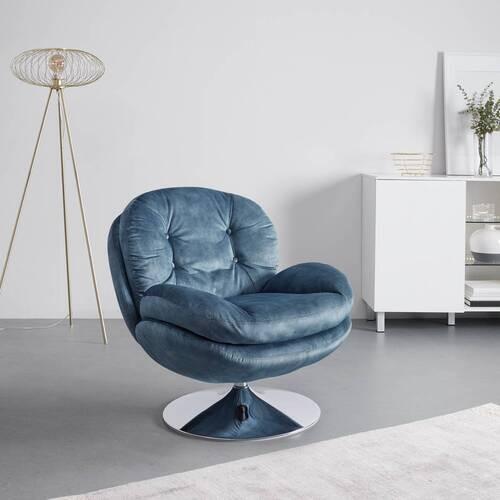 Relaxsessel Ommy Blau Samt - Blau/Chromfarben, MODERN, Textil/Metall (82,5/84,5/85,5cm) - Bessagi Home