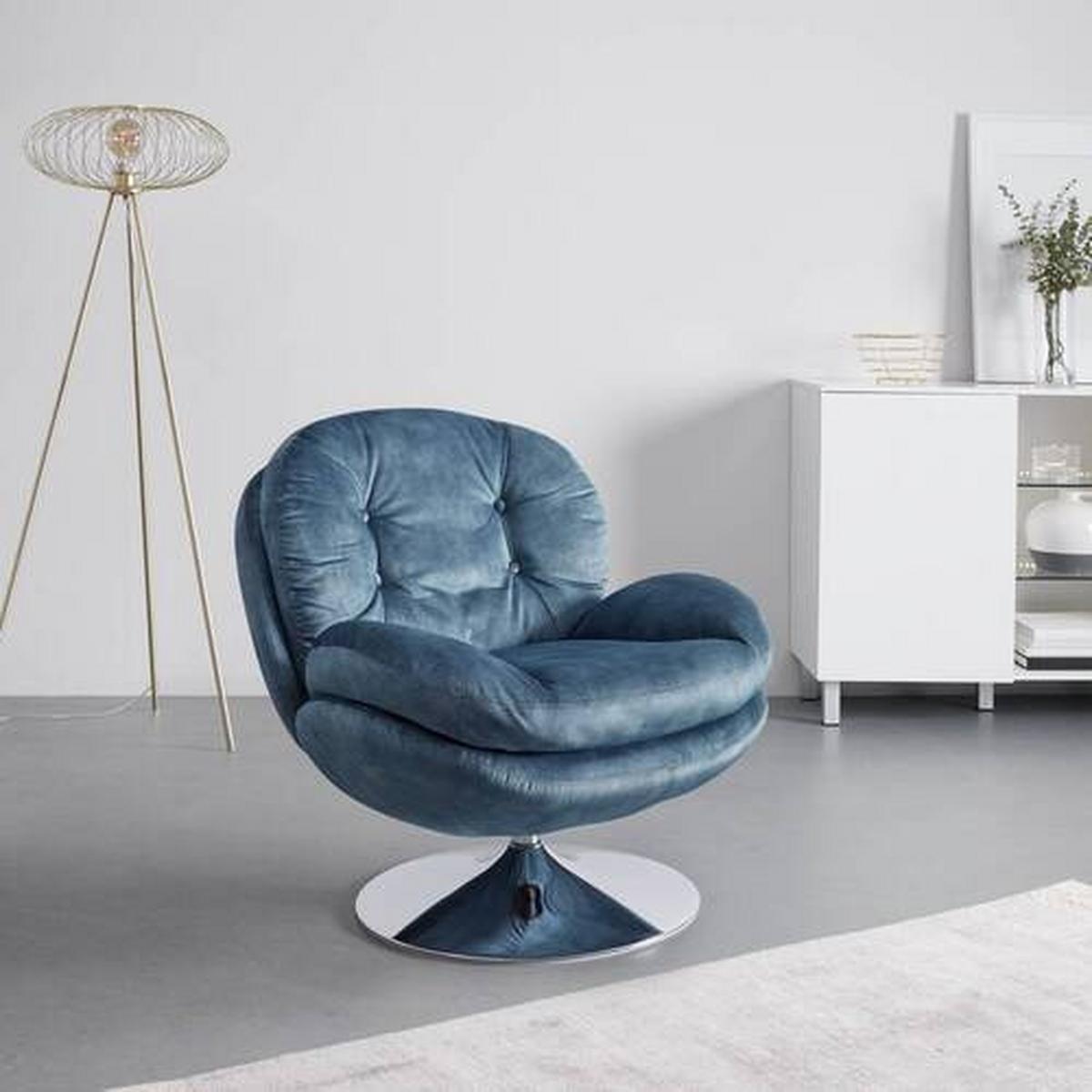 Relaxsessel Ommy Blau Samt - Blau/Chromfarben, MODERN, Textil/Metall (82,5/84,5/85,5cm) - Bessagi Home