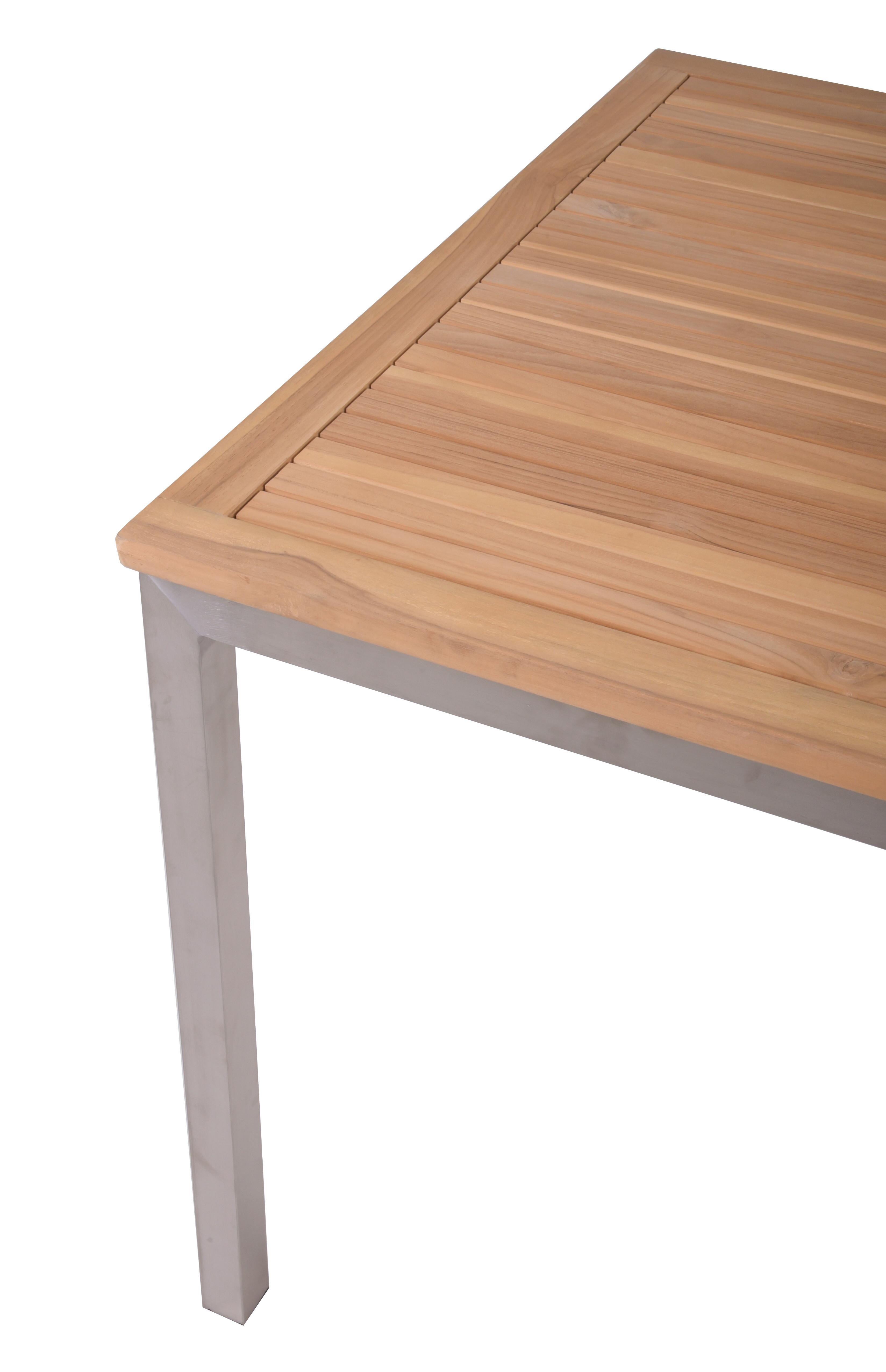 Gartentisch Denver ca. 90x90x75 cm Teak massiv - Silberfarben/Teakfarben, MODERN, Holz (90/90/75cm) - Gardenson