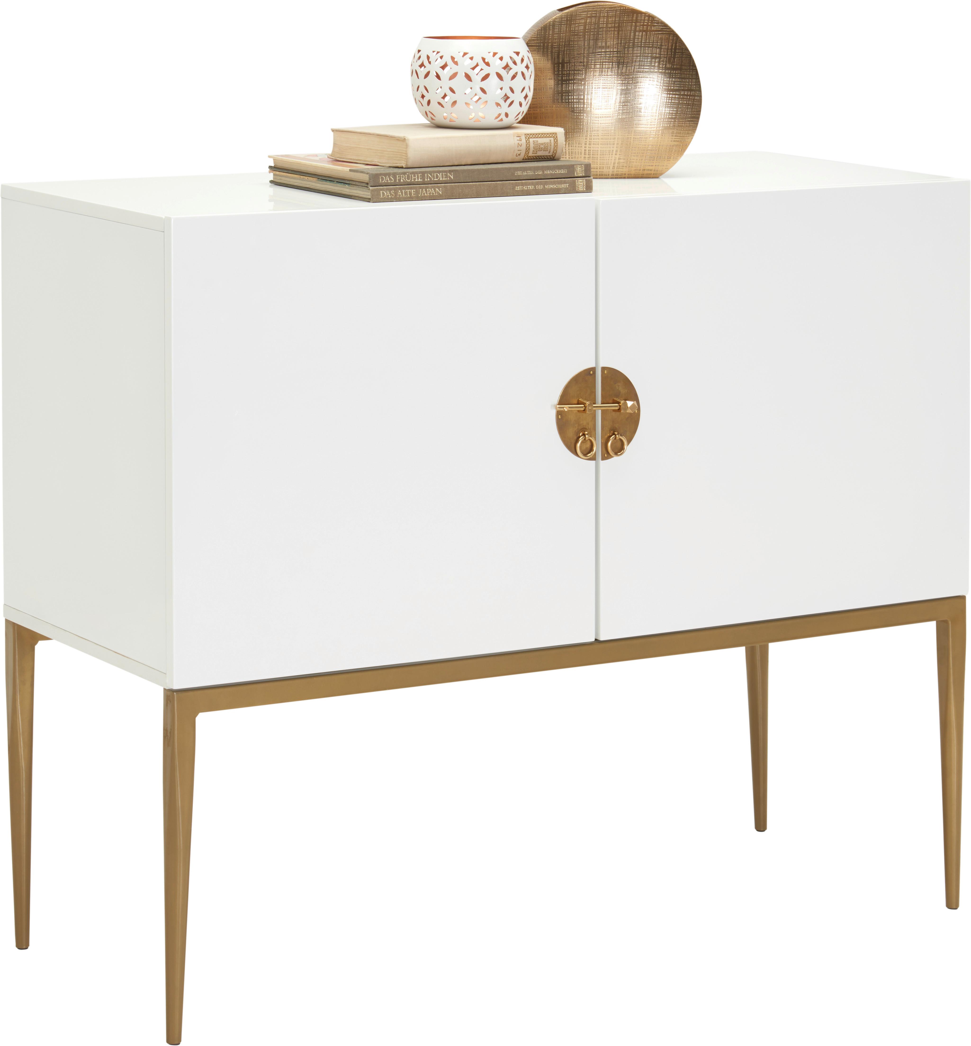 KOMODA CANTON - kolor mosiężny/biały, Design, materiał drewnopochodny/metal (100/85/40cm) - Carryhome