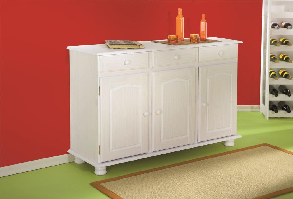 Komoda Livio, Bela, Masiven Bor - bela, Trendi, les (130/87/43cm) - Livetastic