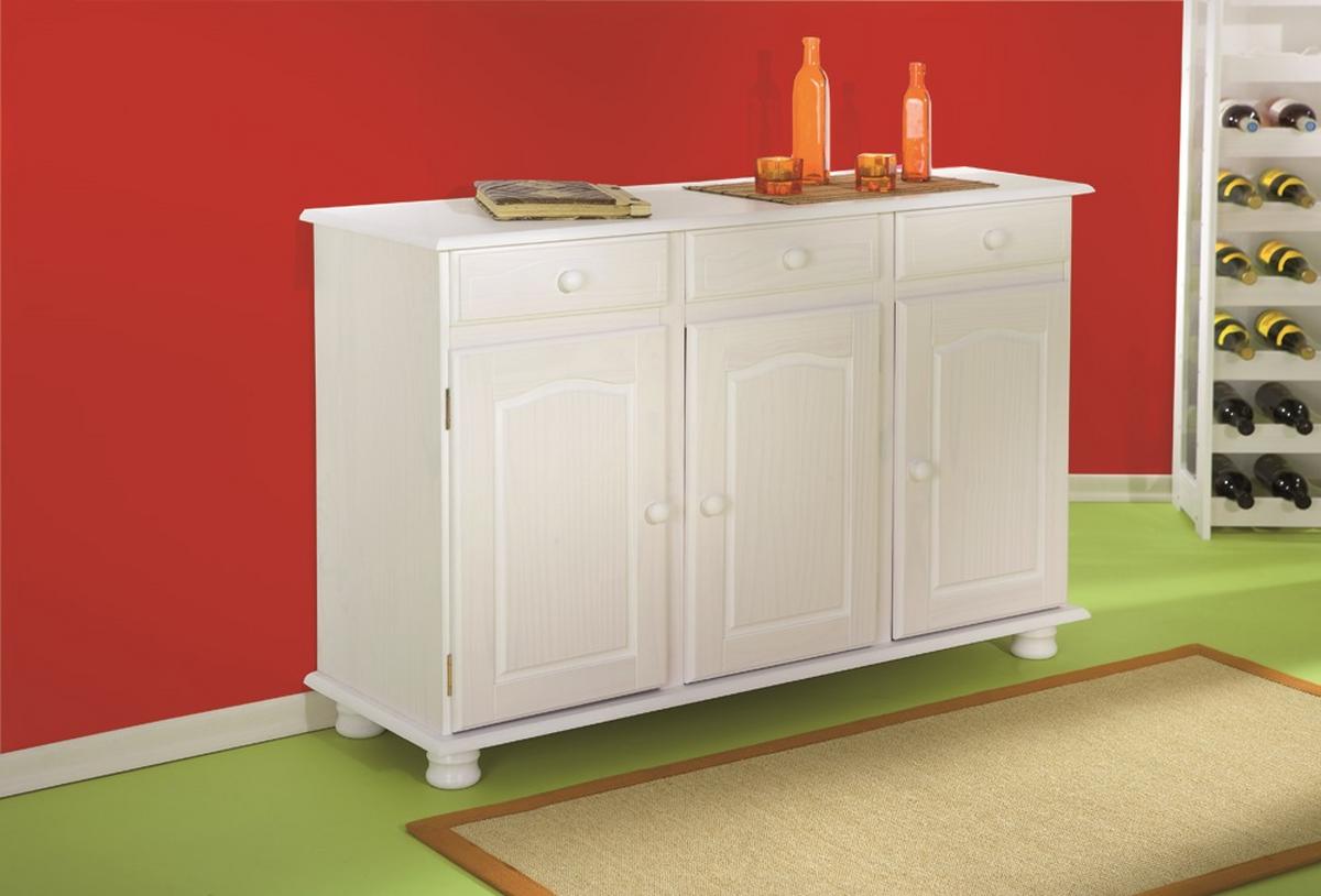 Komoda Livio, Bela, Masiven Bor - bela, Trendi, les (130/87/43cm) - Livetastic