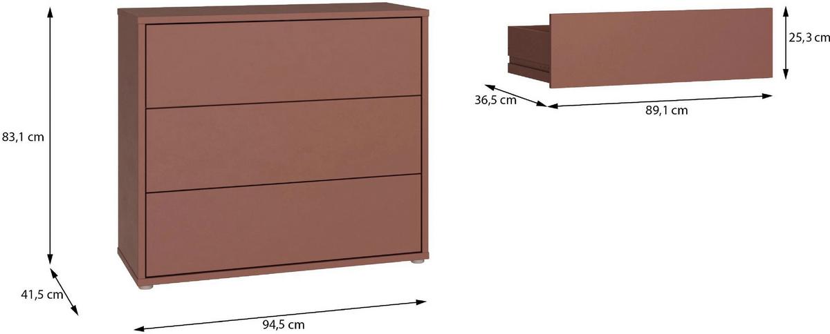 Komoda Alice, Terakota - srebrne barve/terakota, Trend, umetna masa/leseni material (95/83/42cm) - Carryhome