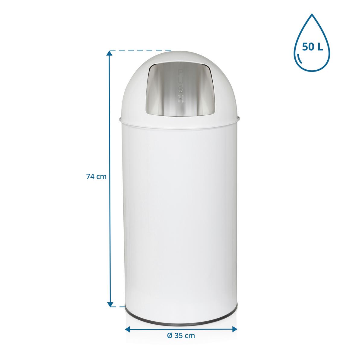 Koš Za Smeti Push, 50 L, Bela - bela, Basics, kovina (35/74/35cm) - MID.YOU