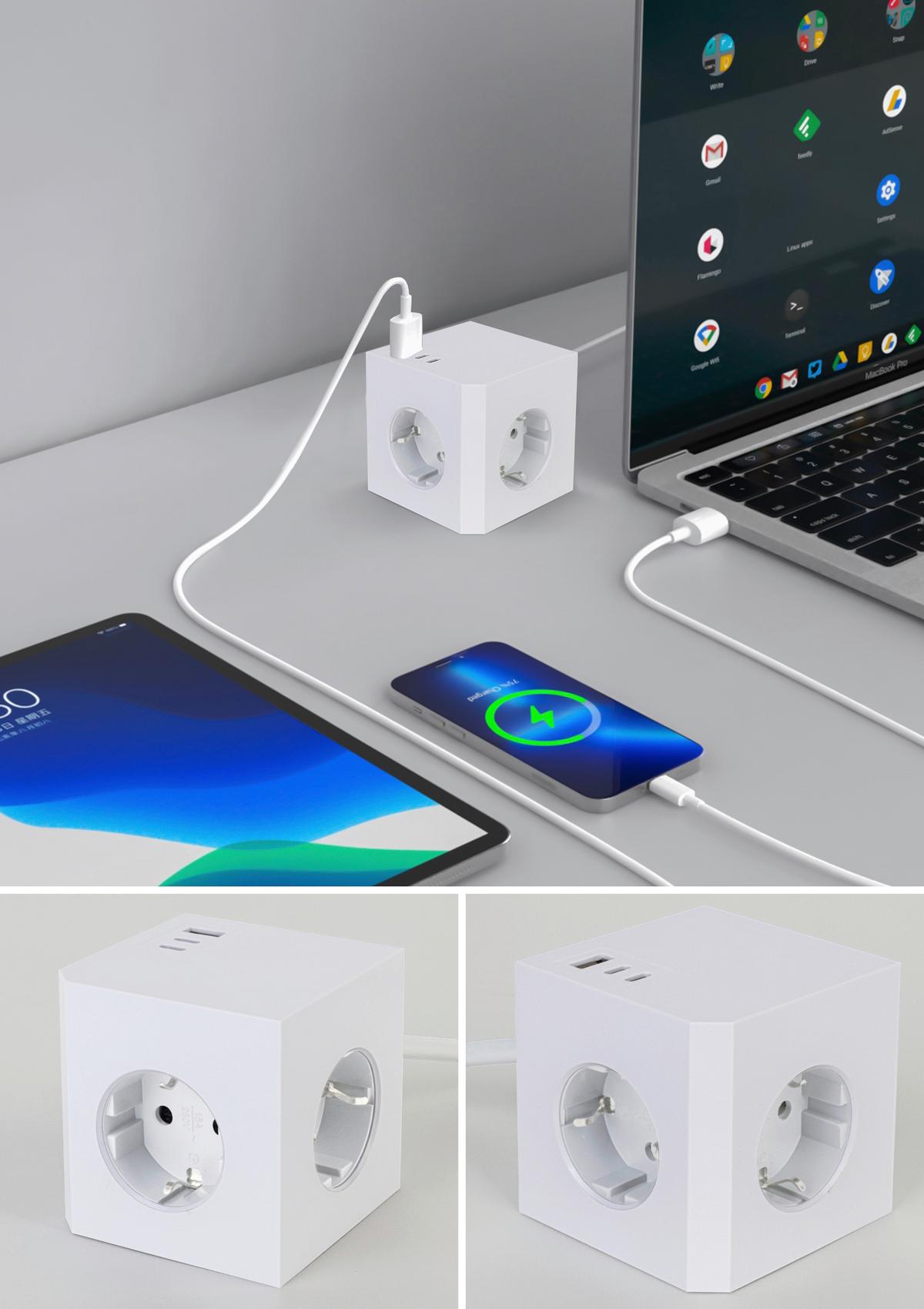 KOSTKA ZASILAJĄCA PLUG BOX - biały, Basics, tworzywo sztuczne (7,5/7,5/7,5cm) - Mican