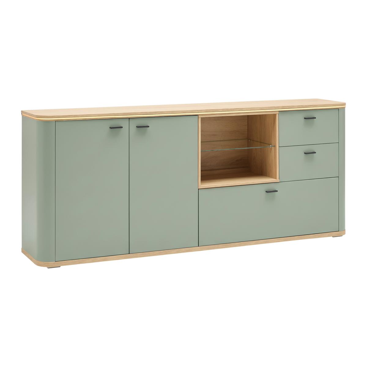 Sideboard Lagos Salbeigrün/Eiche Artisan - Salbeigrün/Anthrazit, Modern, Glas/Holzwerkstoff (210,2/87,5/42,5cm) - Premium Living