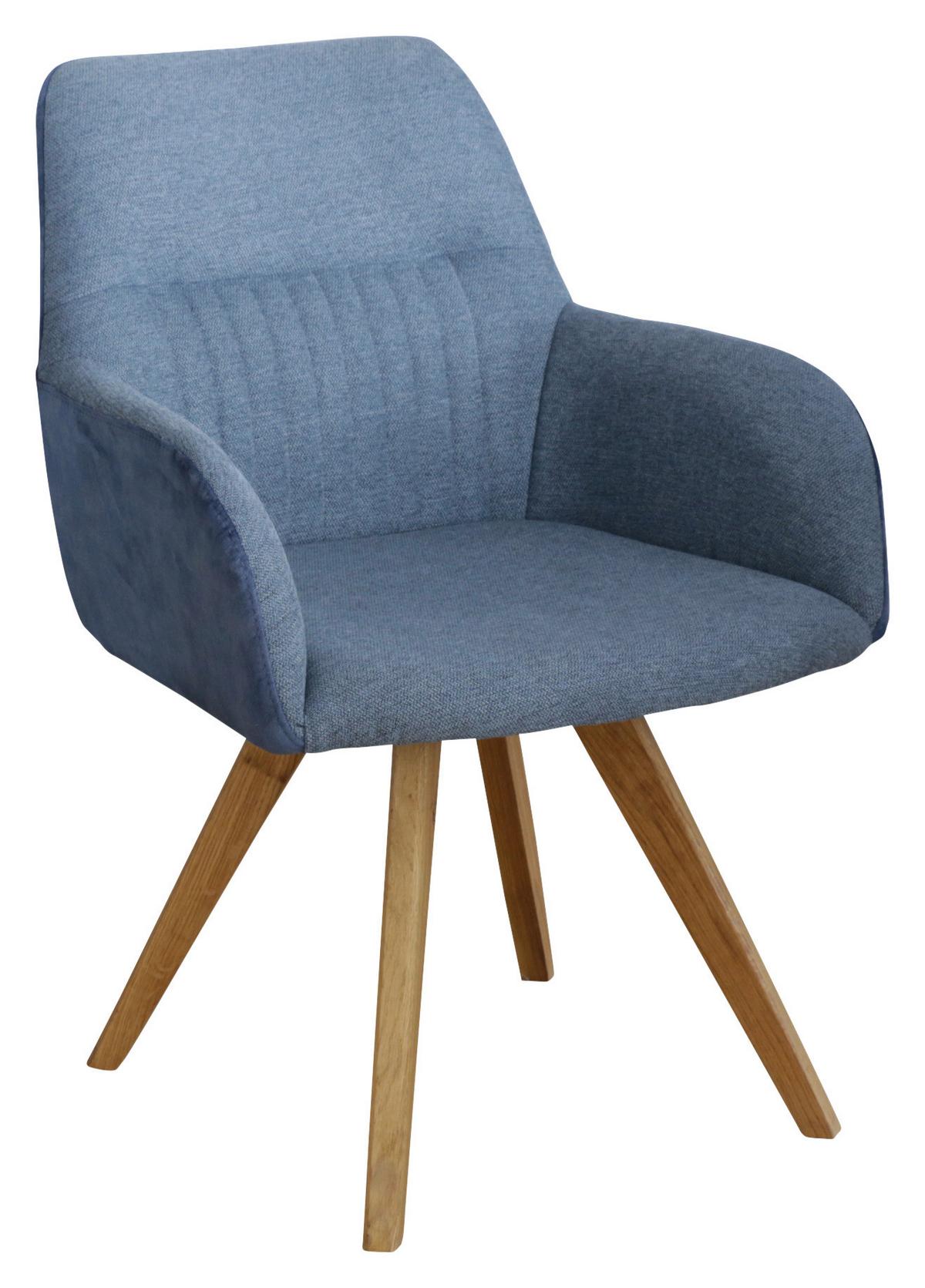 KRZESŁO Z PODŁOKIETNIKAMI VERONA - kolor dębowy/niebieski, Konventionell, drewno/tkanina (61/88/69cm) - Linea Natura