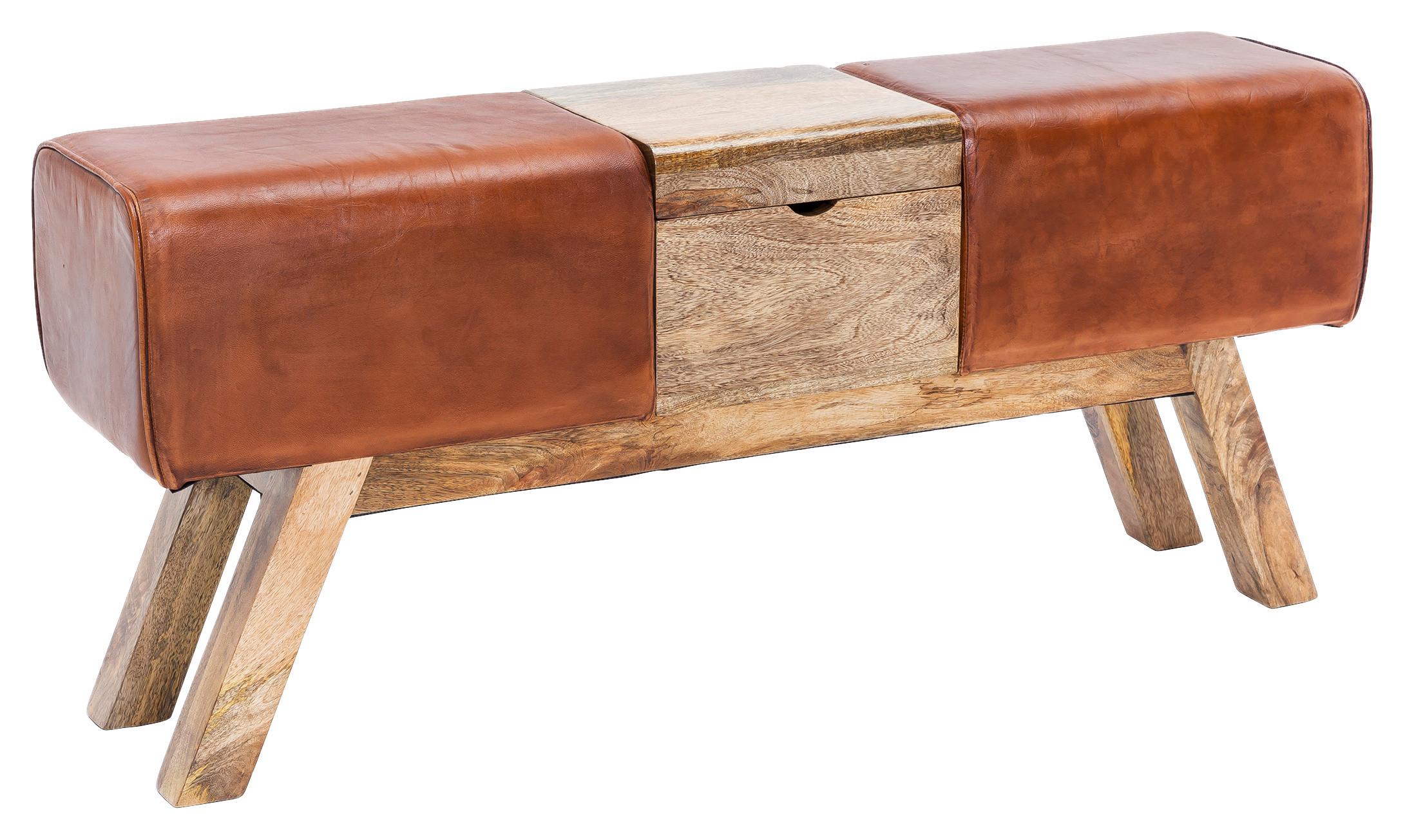 Klop Brez Naslona Wl5.098 - rjava, Natur, les/usnje (120/53/29cm) - MID.YOU