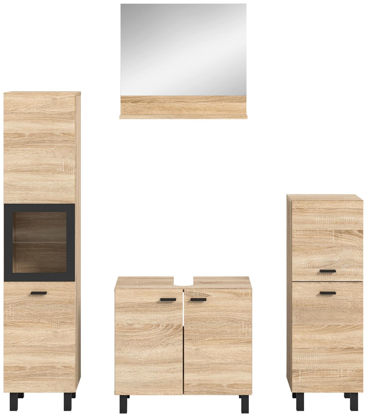Kopalnica Boston, Hrast - črna/hrast sonoma, Moderno, umetna masa/steklo (117cm) - MID.YOU